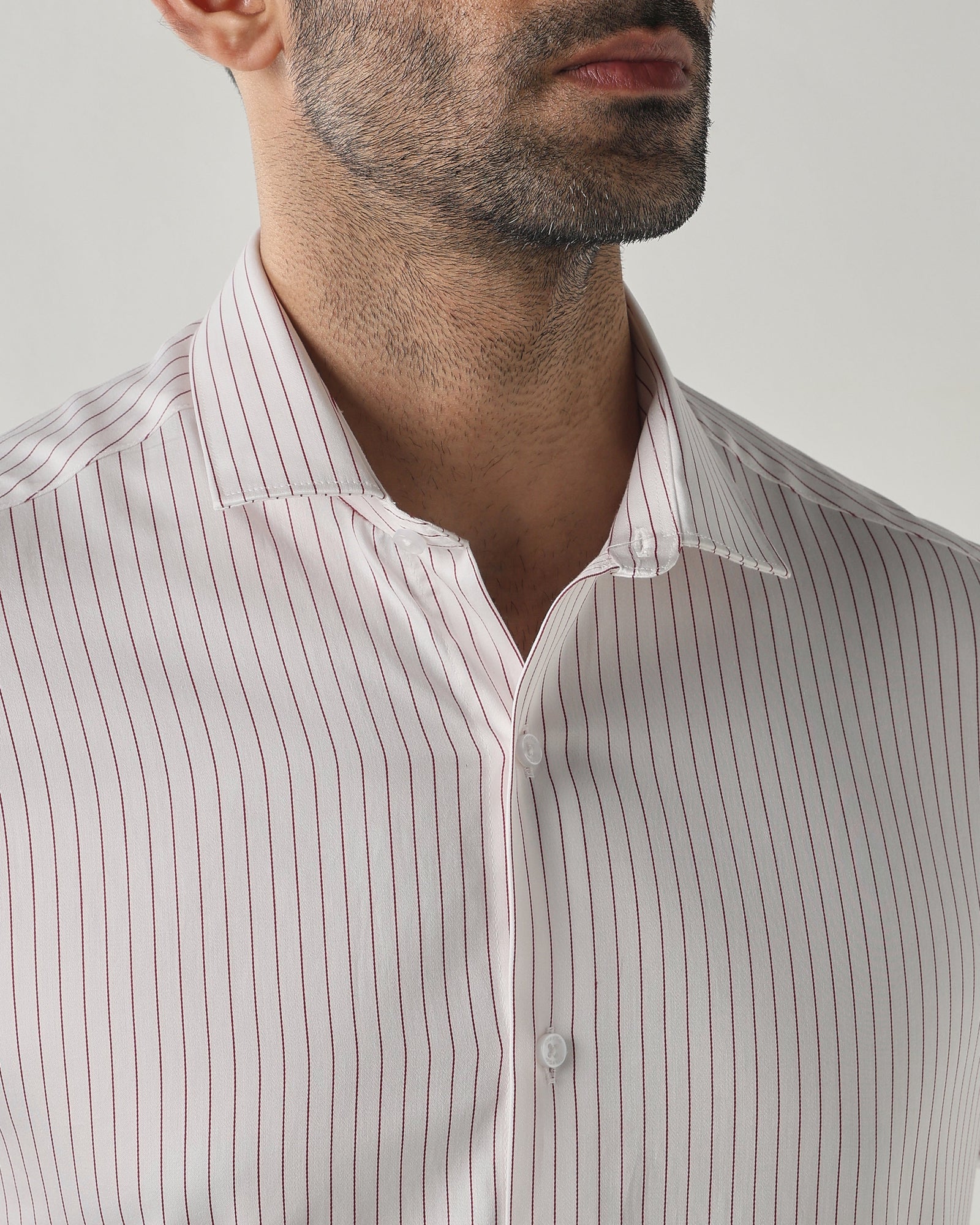White/Maroon Slim Fit Fashion Formal Shirts