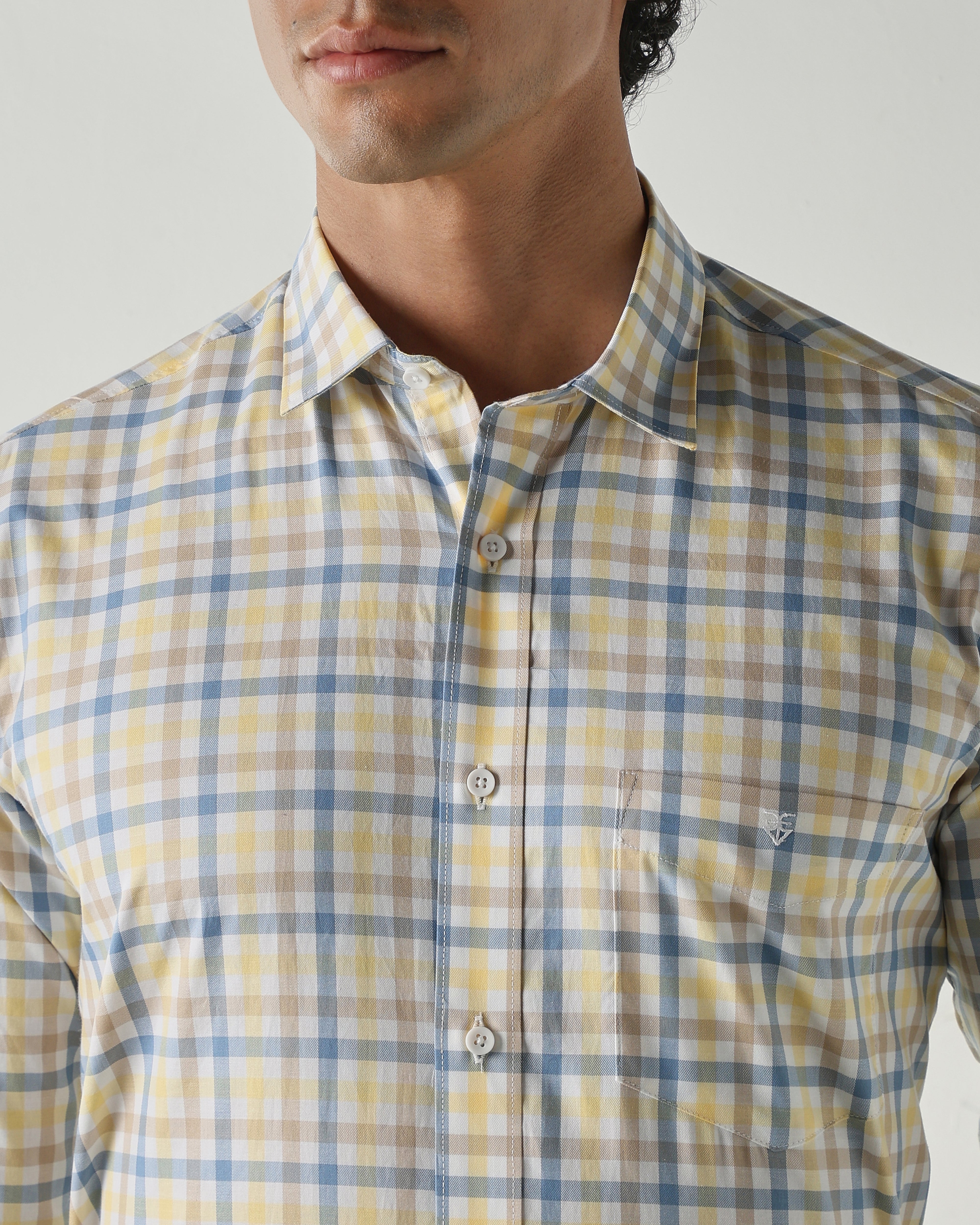 Men Slim Fit Shirts Yellow/Blue/Brown