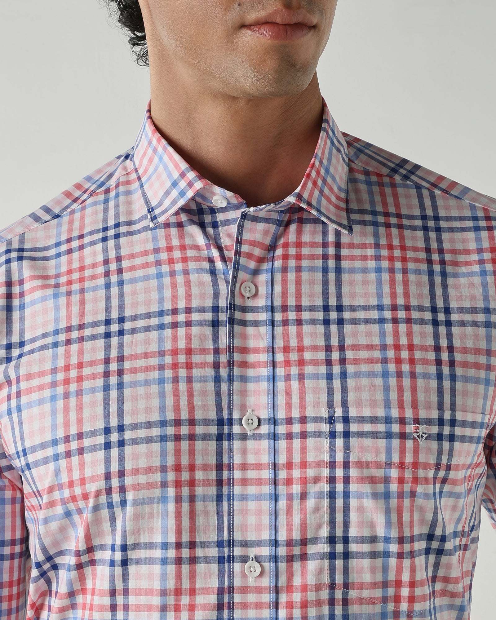 Men Slim Fit Shirts Red/Blue/White