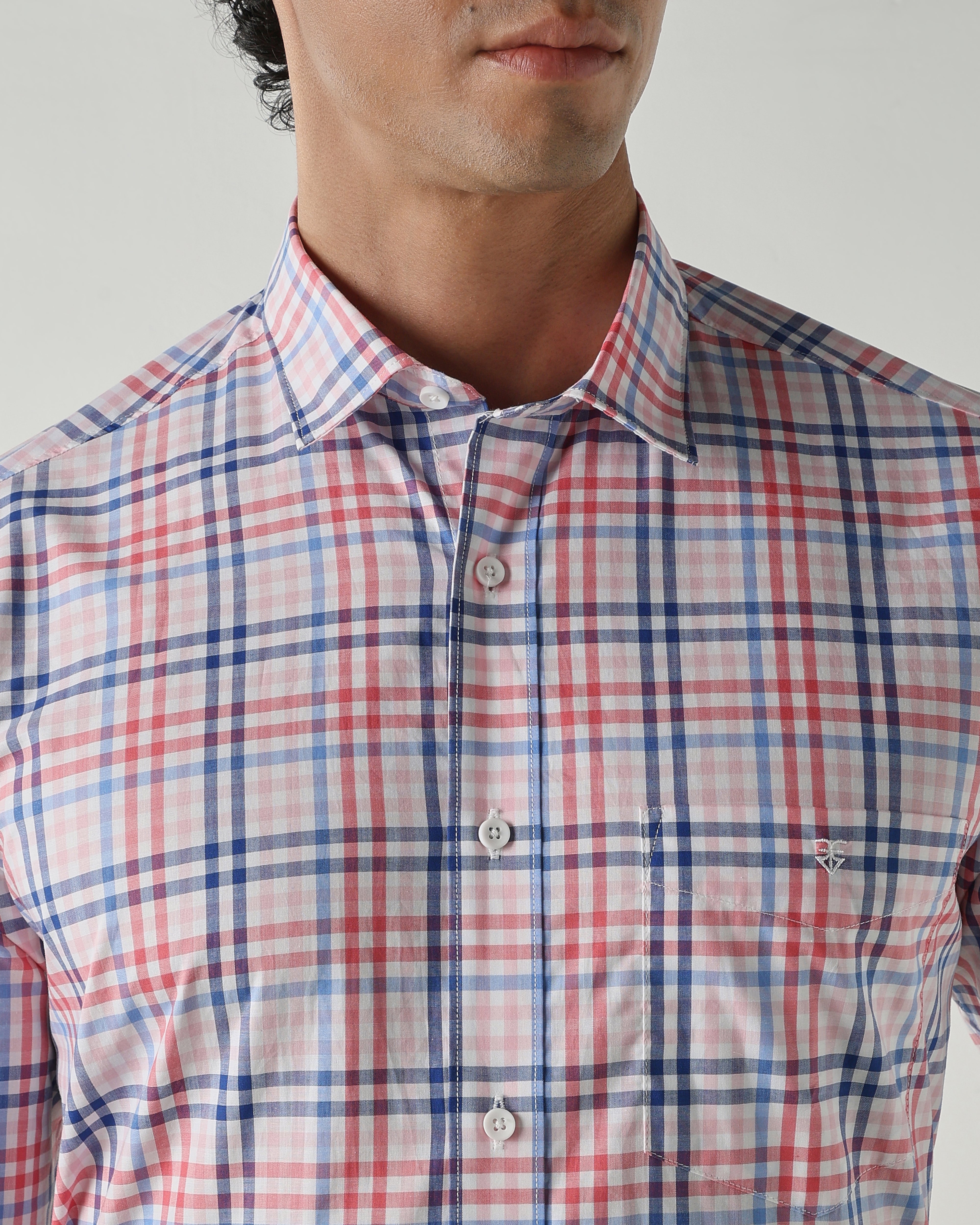 Men Slim Fit Shirts Red/Blue/White
