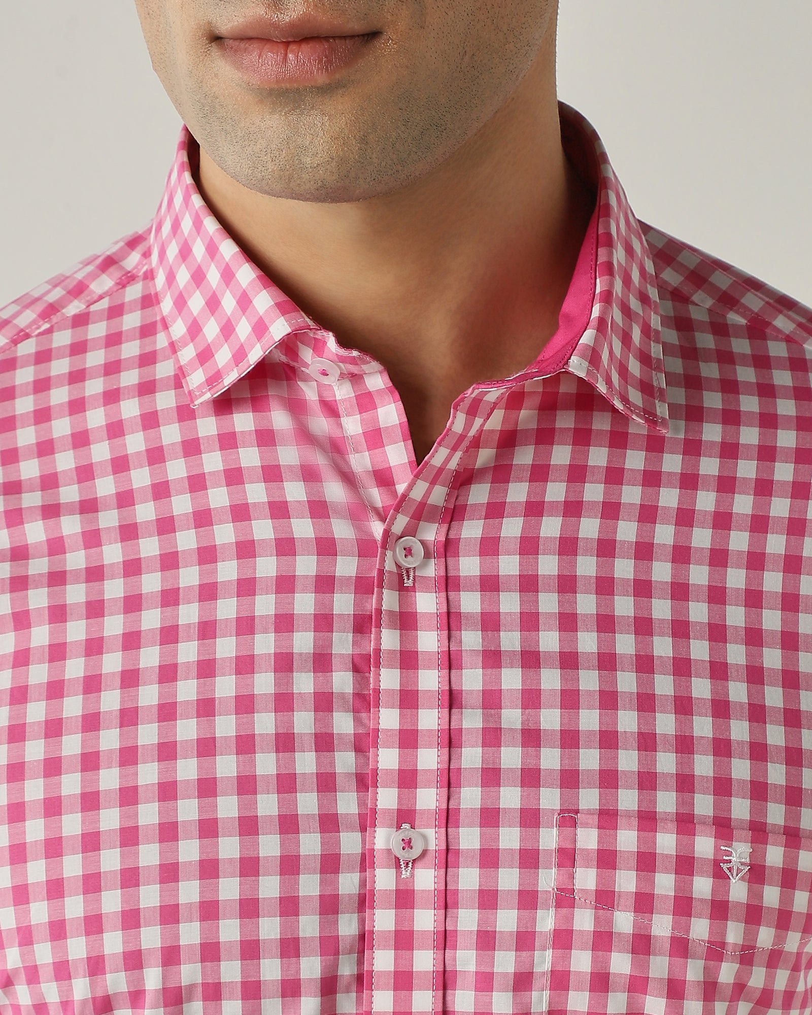 Shirt Pink/White Slim Fit 100% Cotton