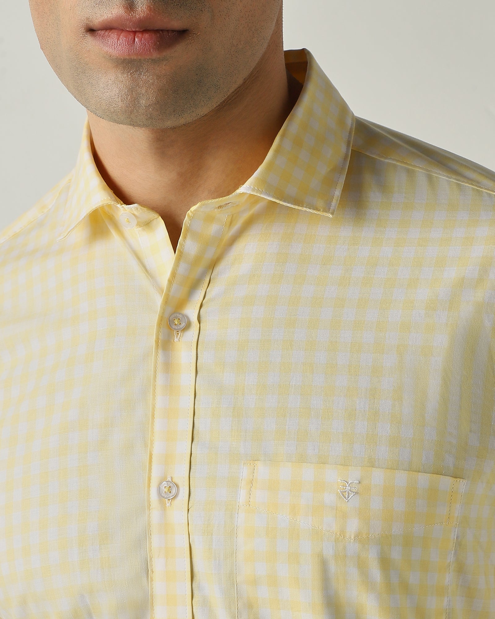 Shirt Yellow/White Slim Fit 100% Cotton