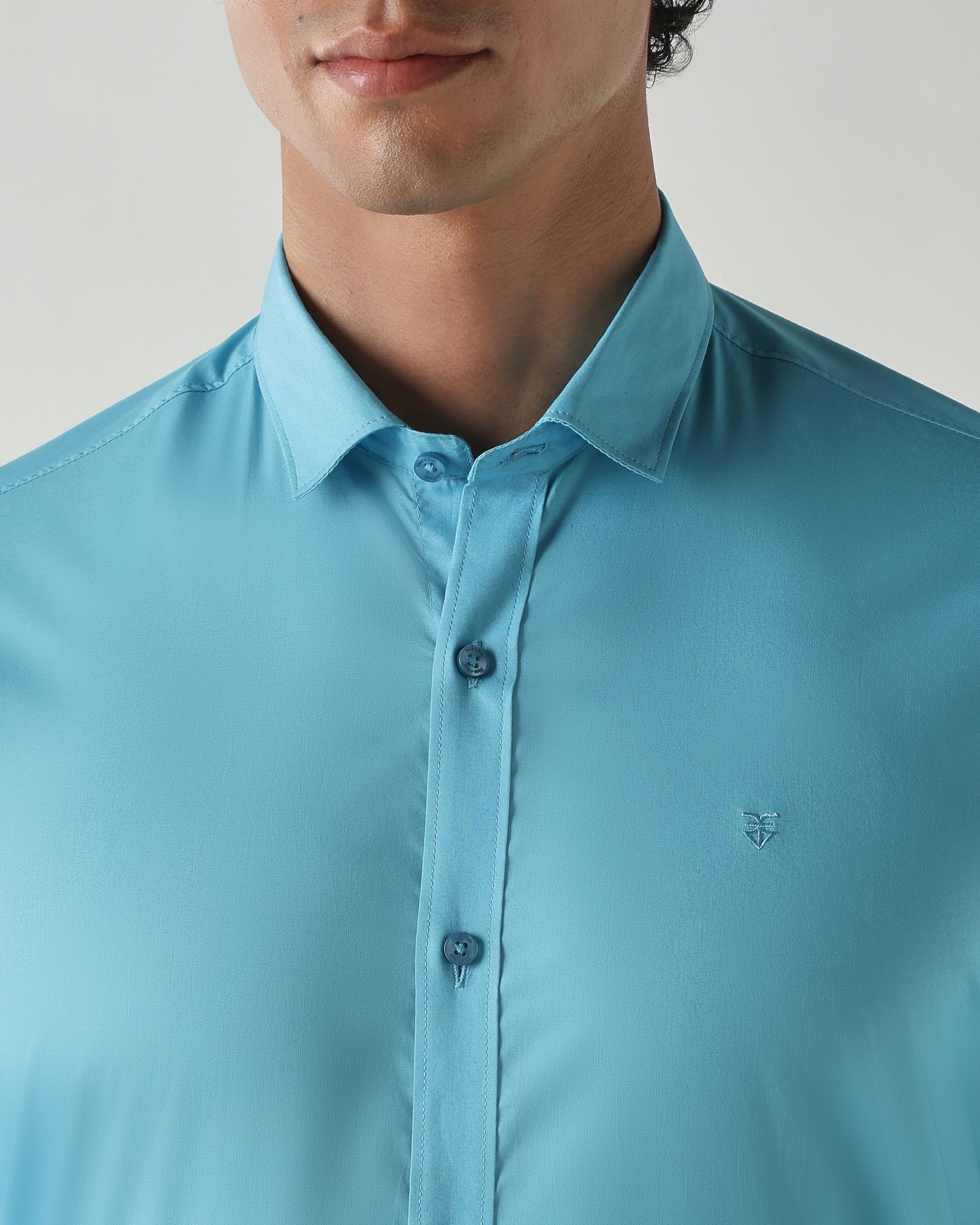 Men Slim Fit Shirts Aqua