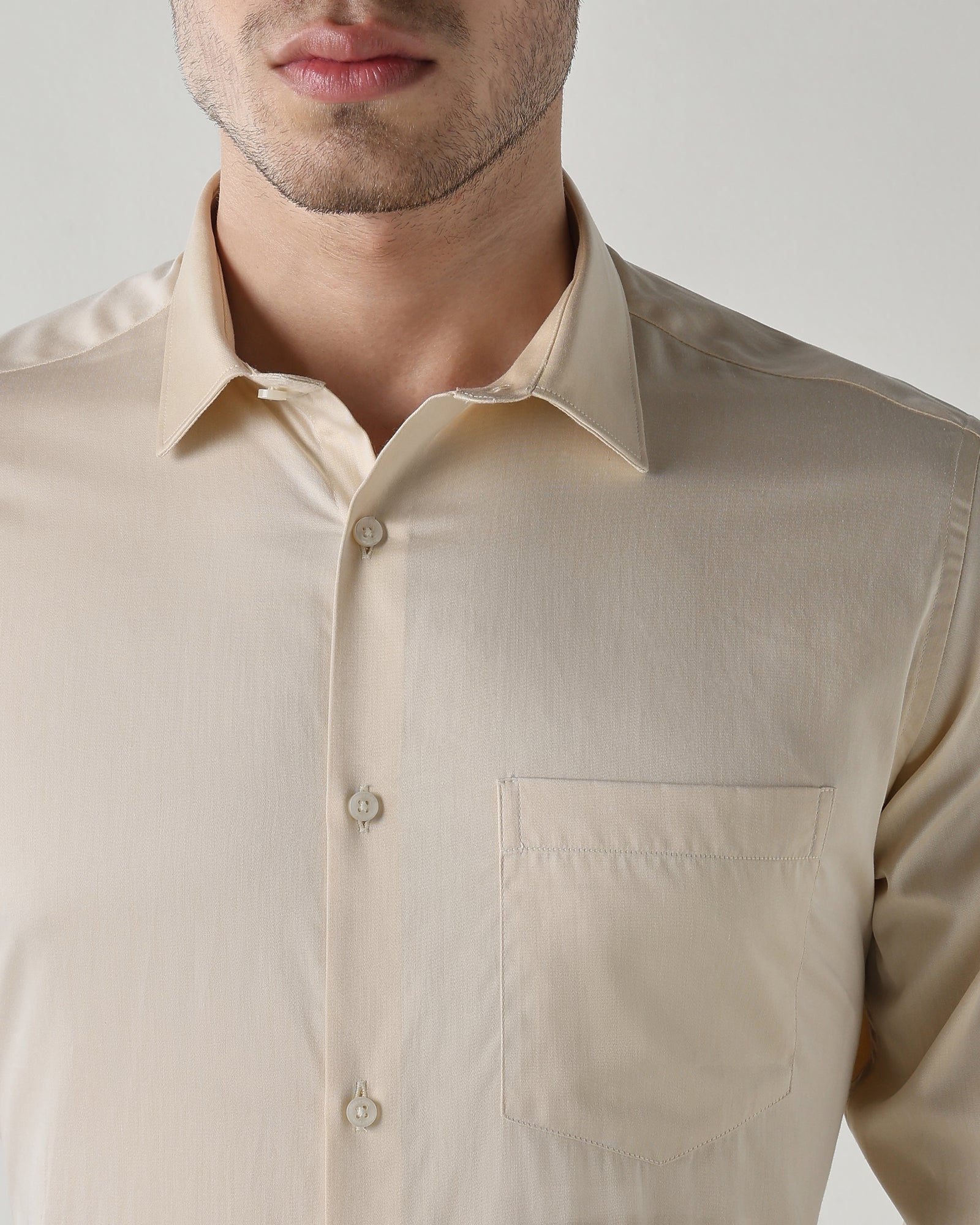 Men Slim Fit Shirt Light Yellow