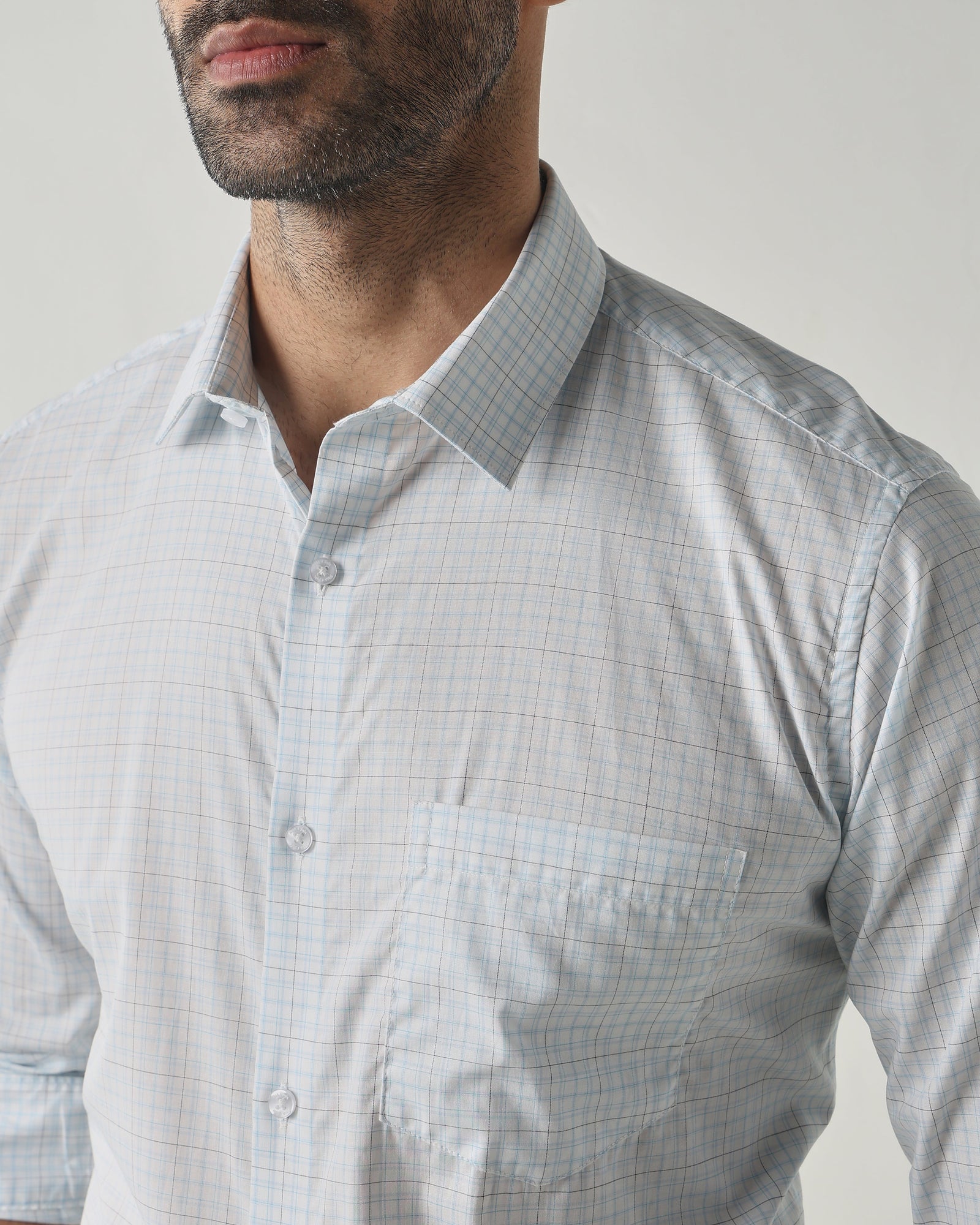 Sky Blue/White Slim Fit Formal Essential Shirts