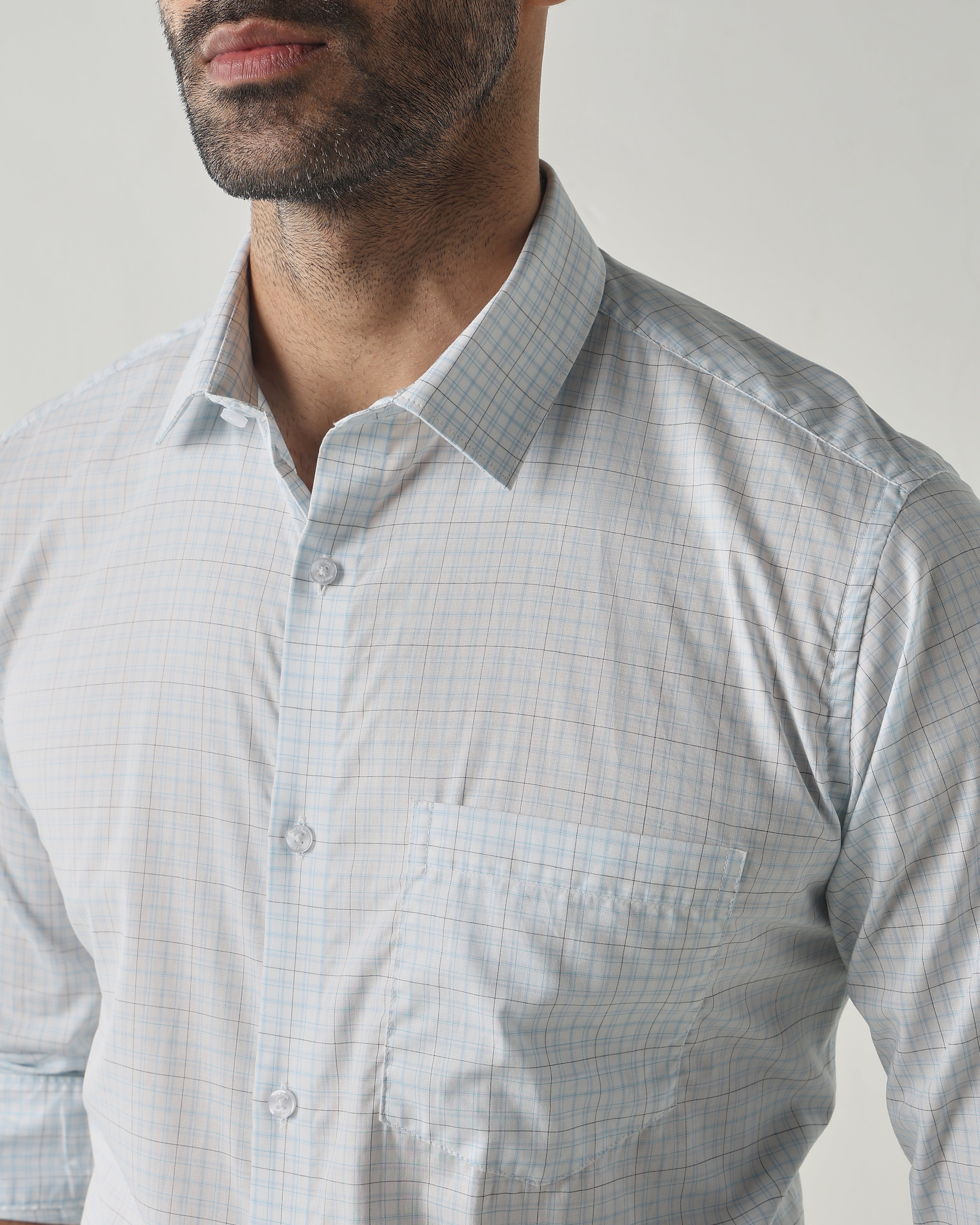 Sky Blue/White Slim Fit Formal Essential Shirts