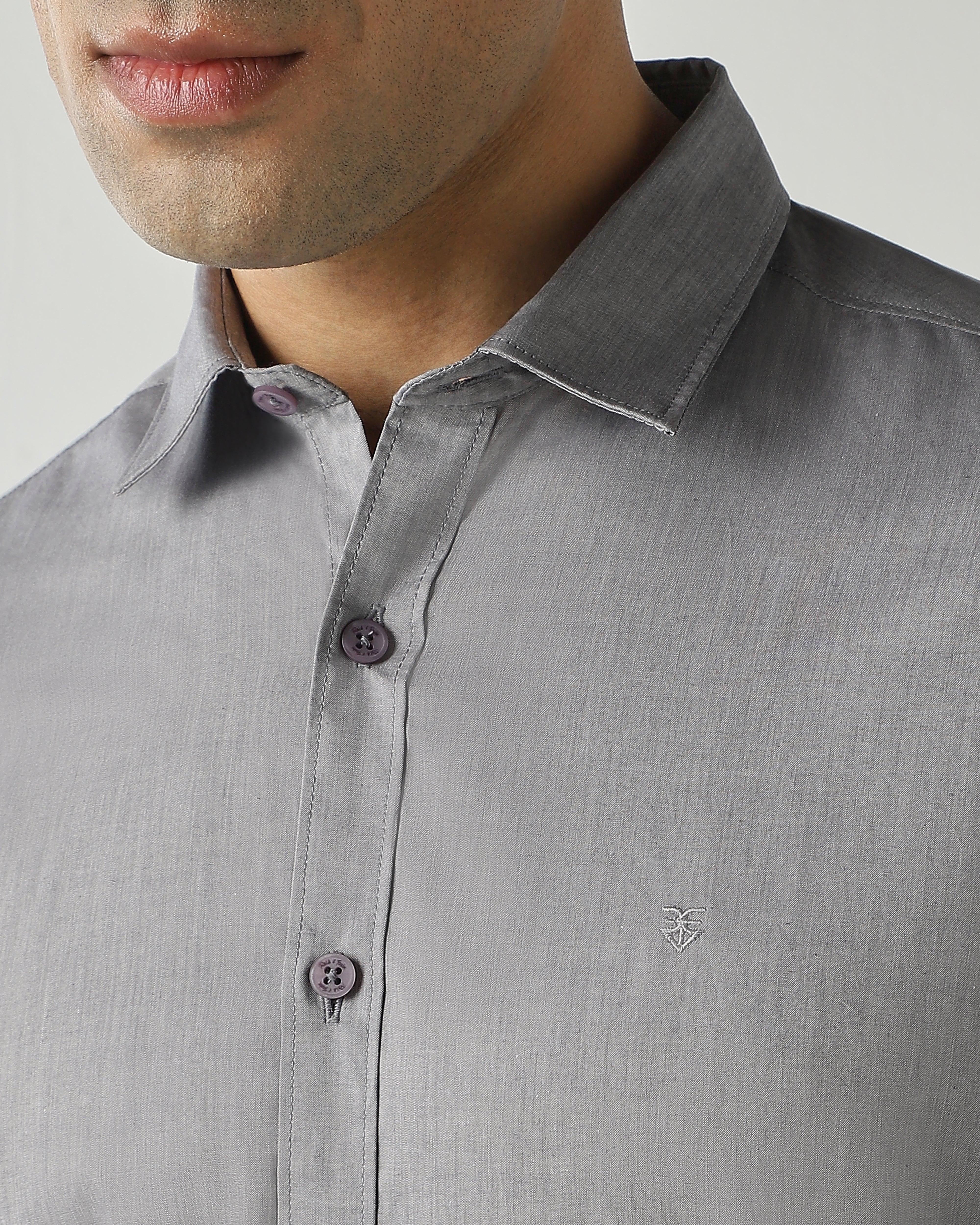 Shirt Lt Grey Slim Fit 100% Cotton