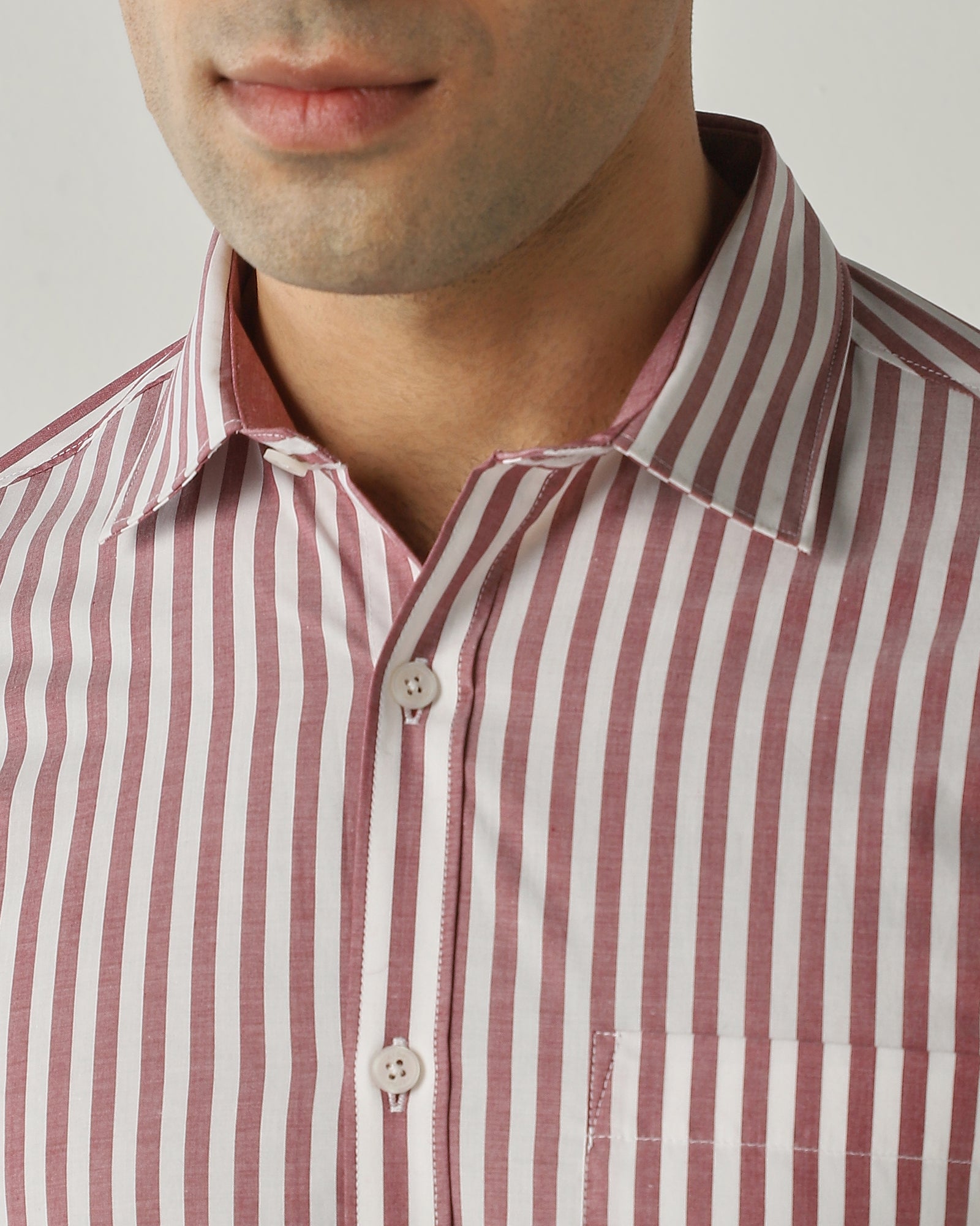 Shirt Maroon/White Slim Fit 100% Cotton