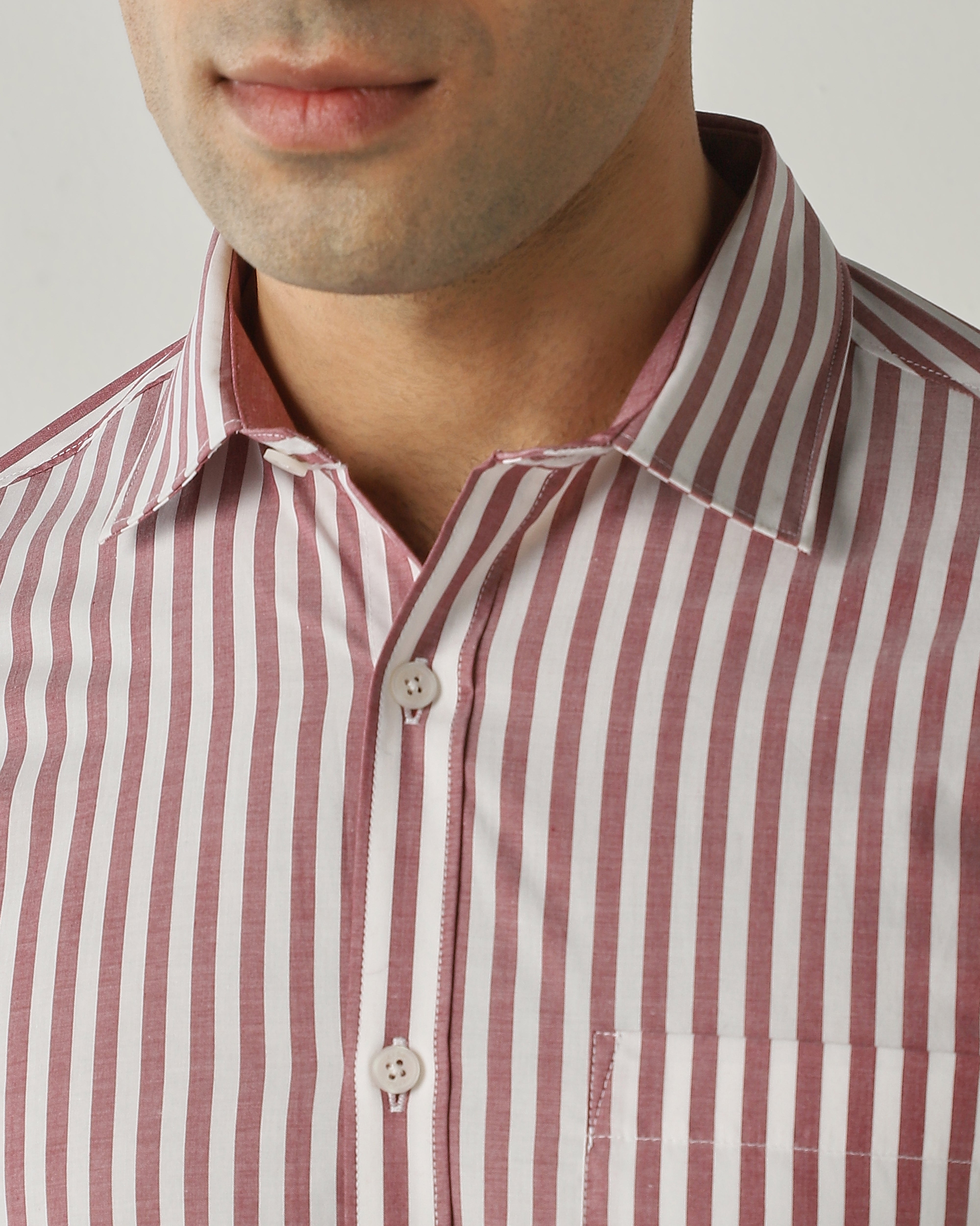 Shirt Maroon/White Slim Fit 100% Cotton