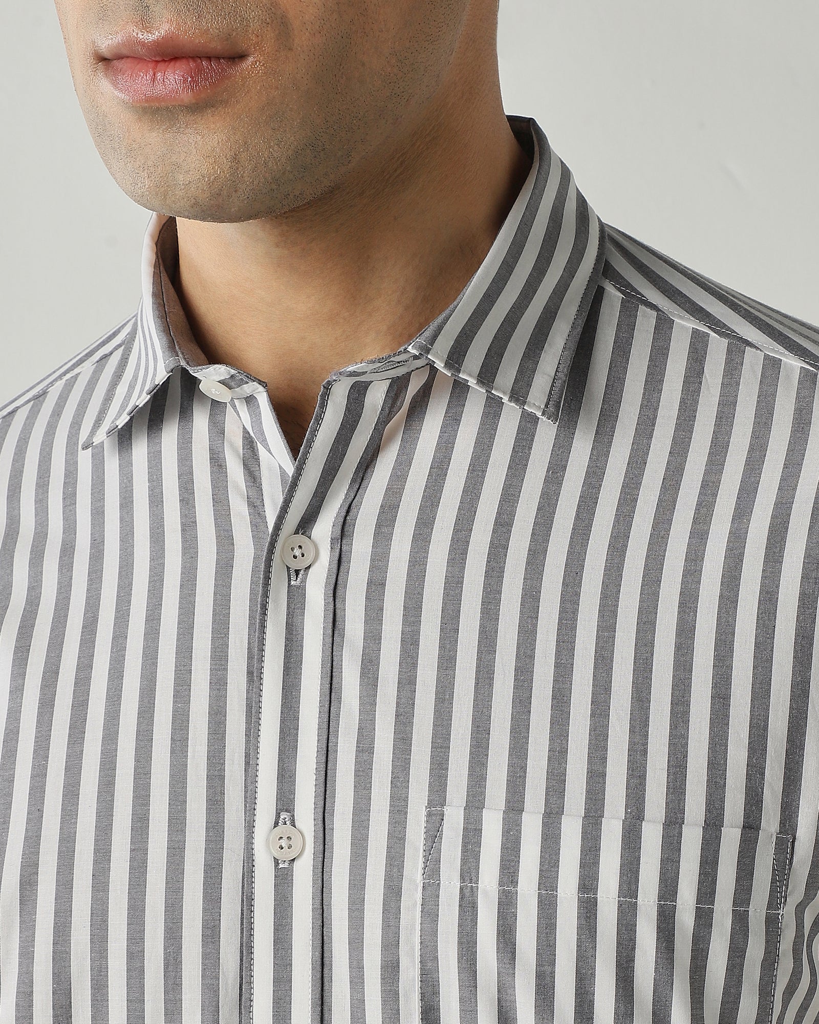 Shirt White/Lt Grey Slim Fit 100% Cotton