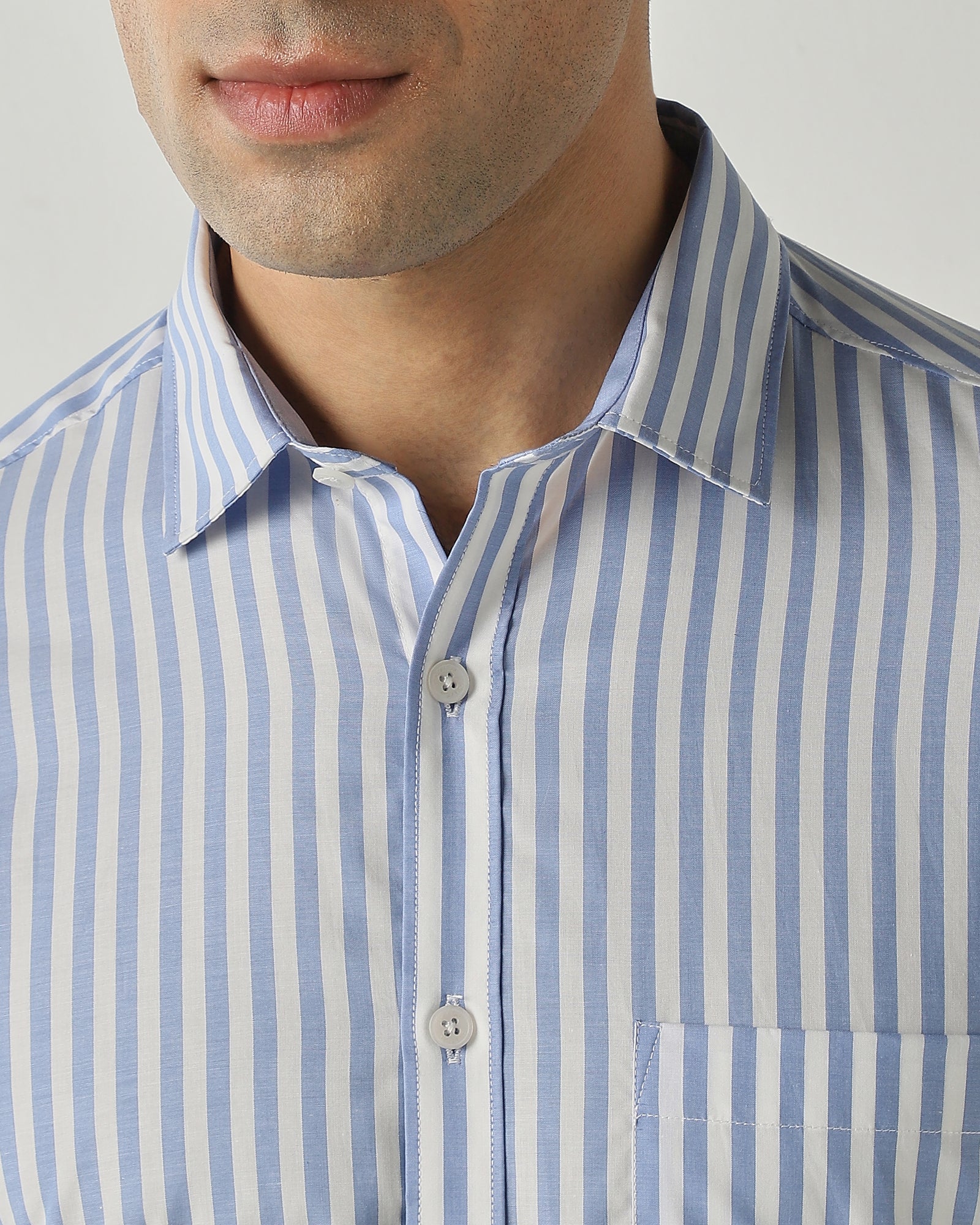 Shirt White/Sky Blue Slim Fit 100% Cotton