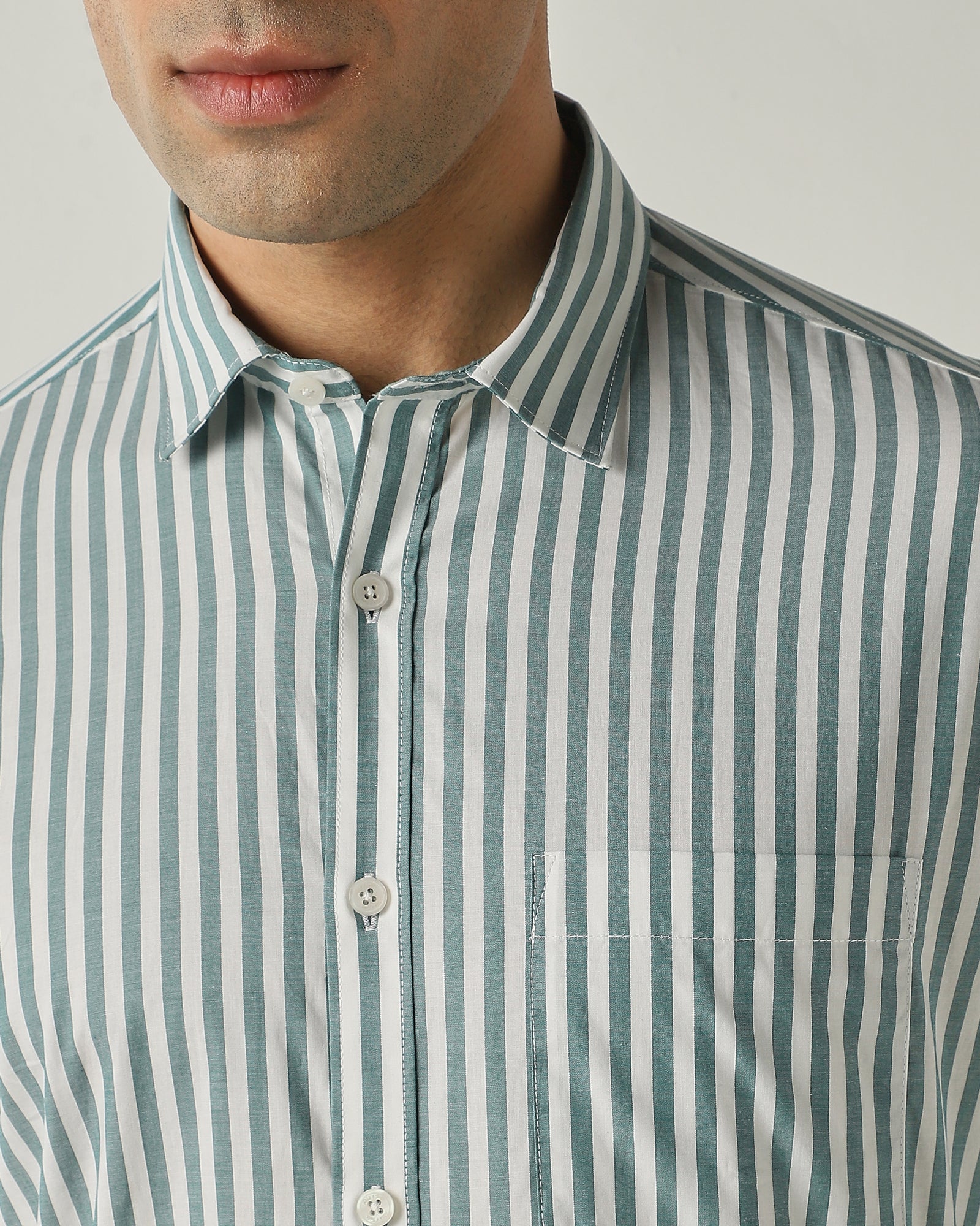 Shirt WHITE/GREEN Slim Fit 100% Cotton