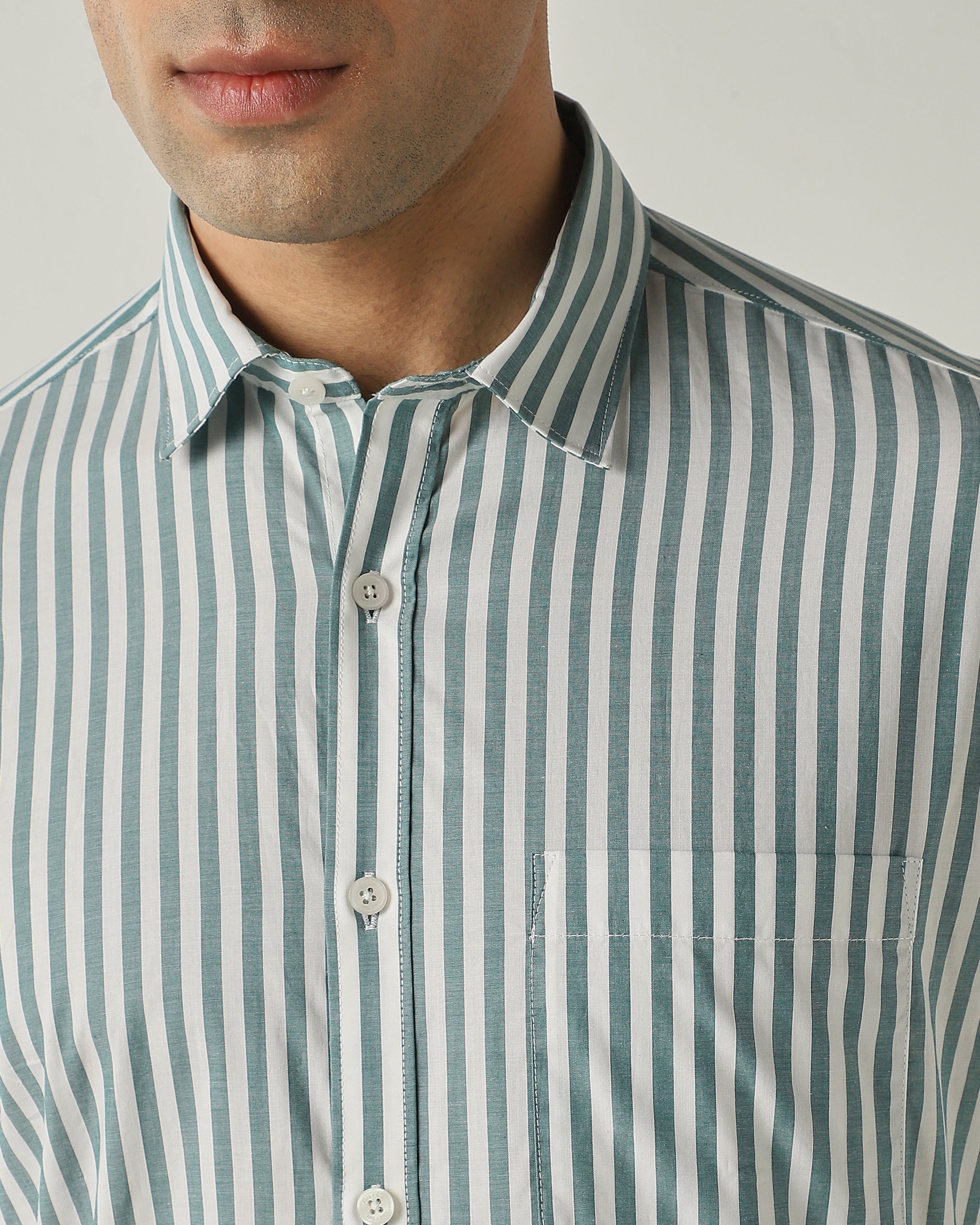 Shirt WHITE/GREEN Slim Fit 100% Cotton