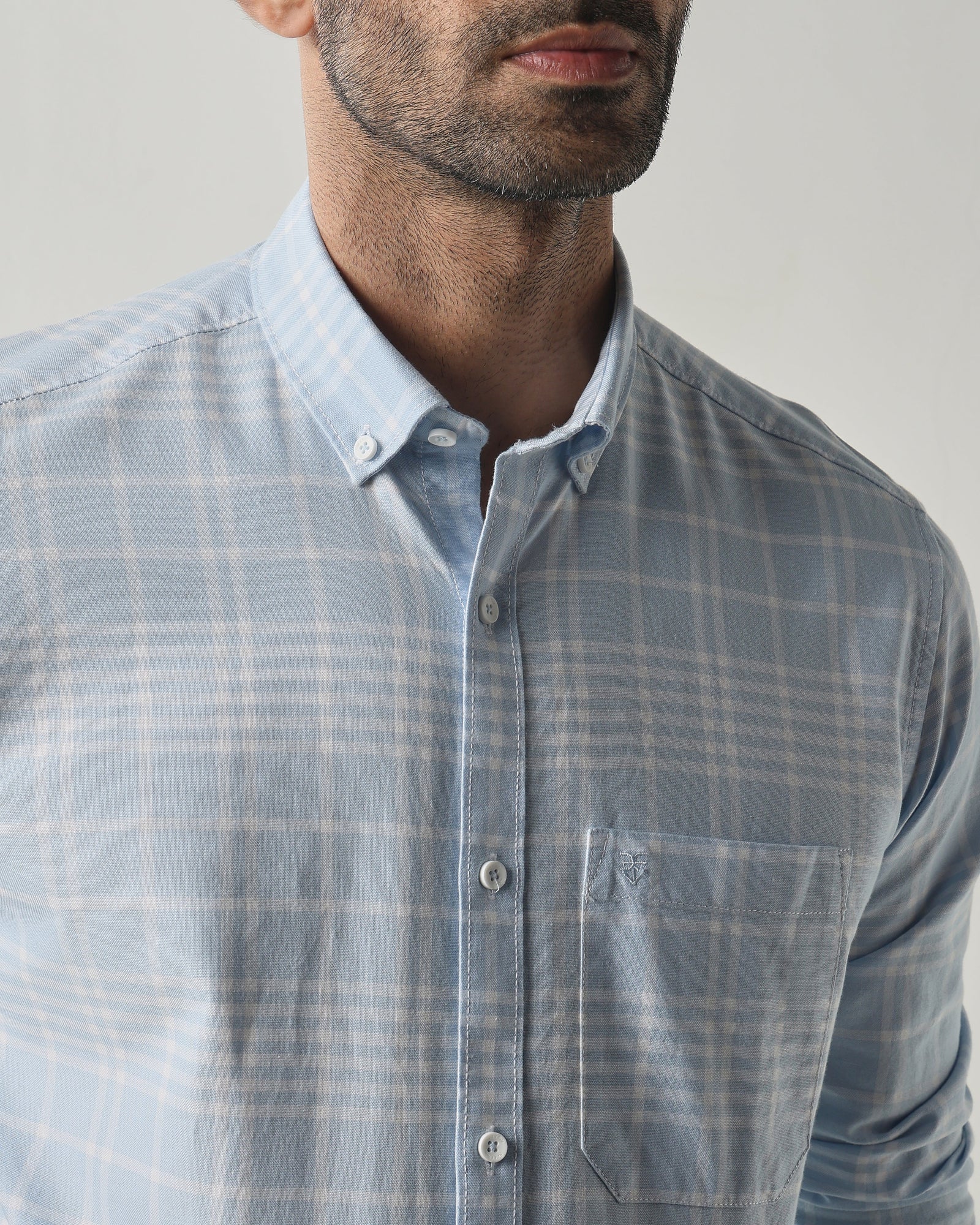 White/Sky Blue Slim fit Smart Casual Shirts