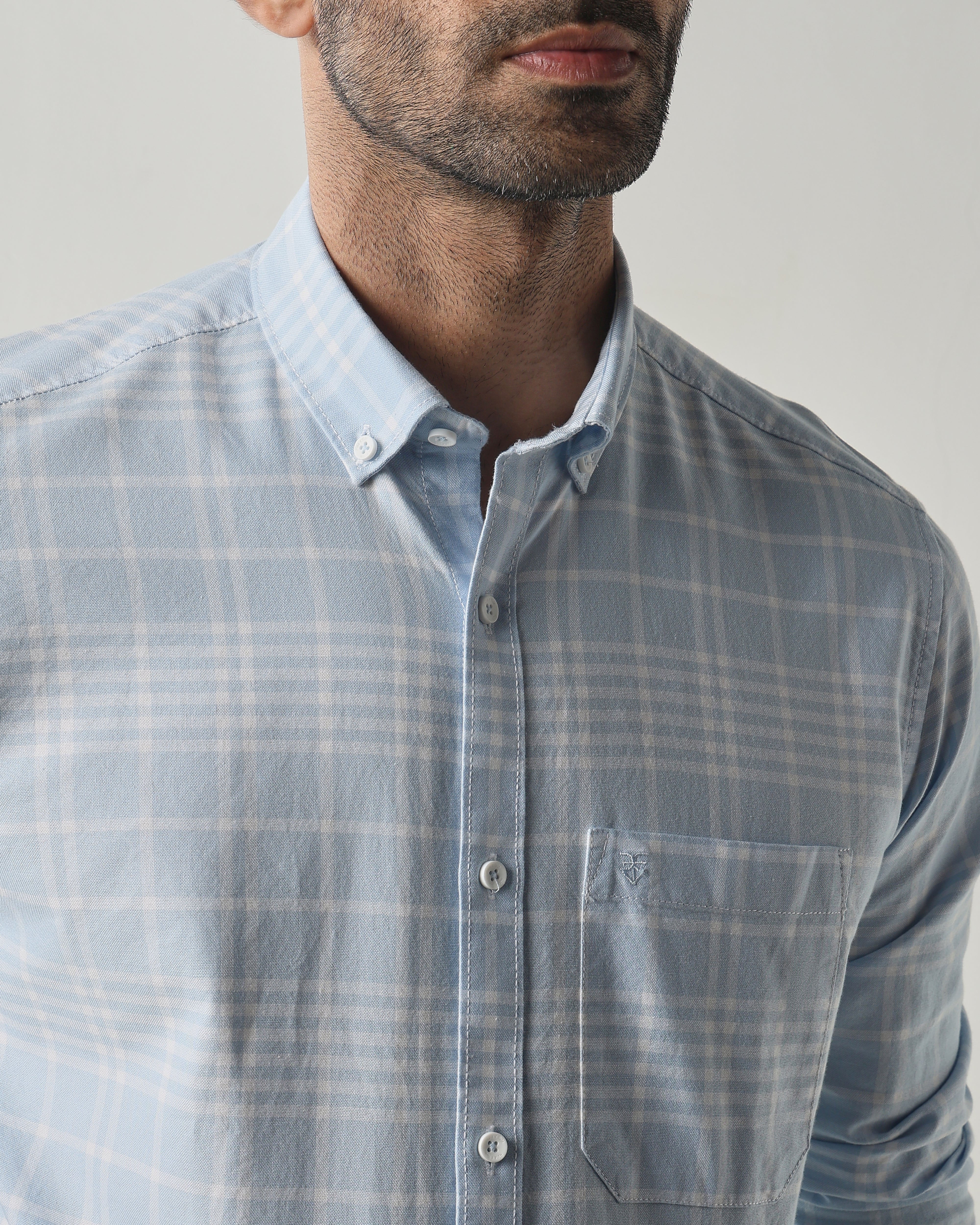 White/Sky Blue Slim fit Smart Casual Shirts