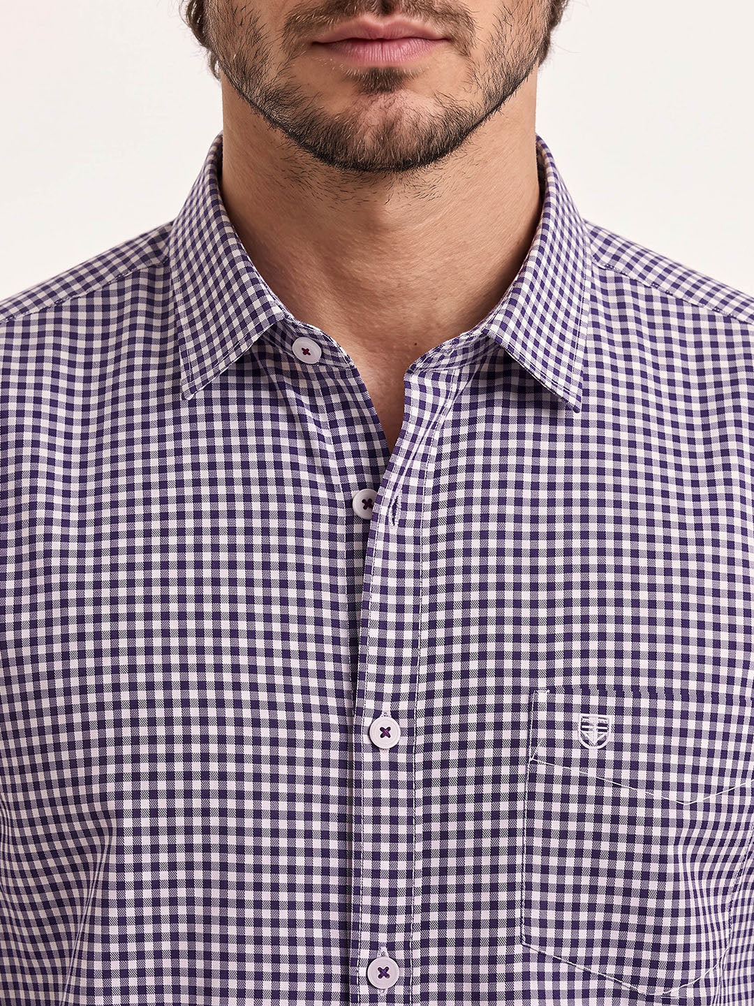 Men's Pure Cotton Checks Regular Fit Full Sleeve Casual Shirt - Purple