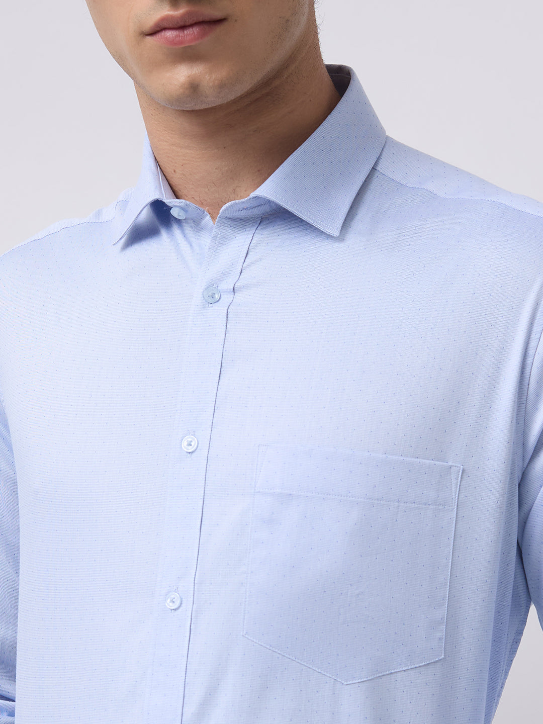 Men's Pure Cotton Dobby Solid Regular Fit Full Sleeve Formal Shirt - Blue