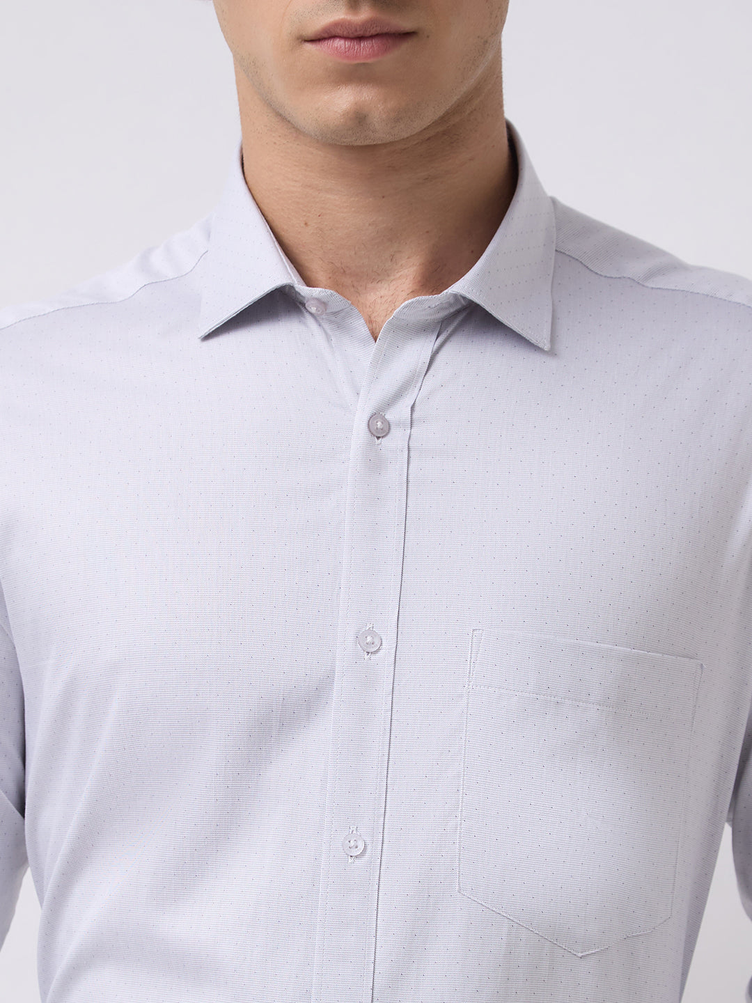 Men's Pure Cotton Dobby Solid Regular Fit Full Sleeve Formal Shirt - Grey