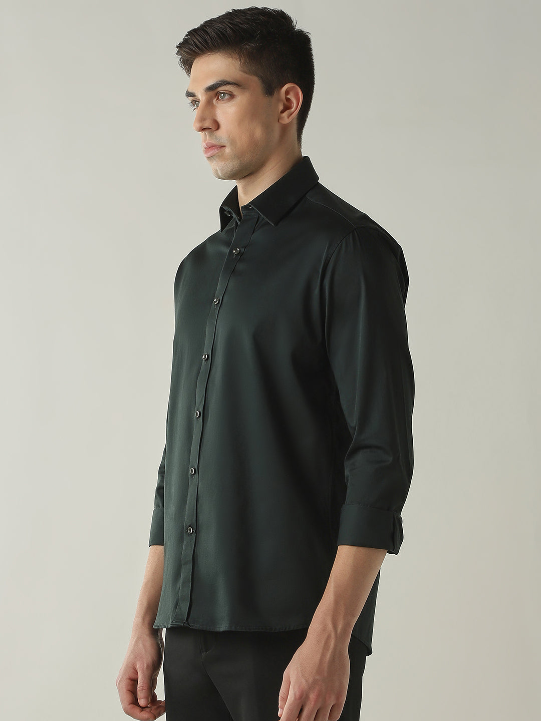 Men's Cotton Lycra Solid Slim Fit Full Sleeve Casual Shirt - Green