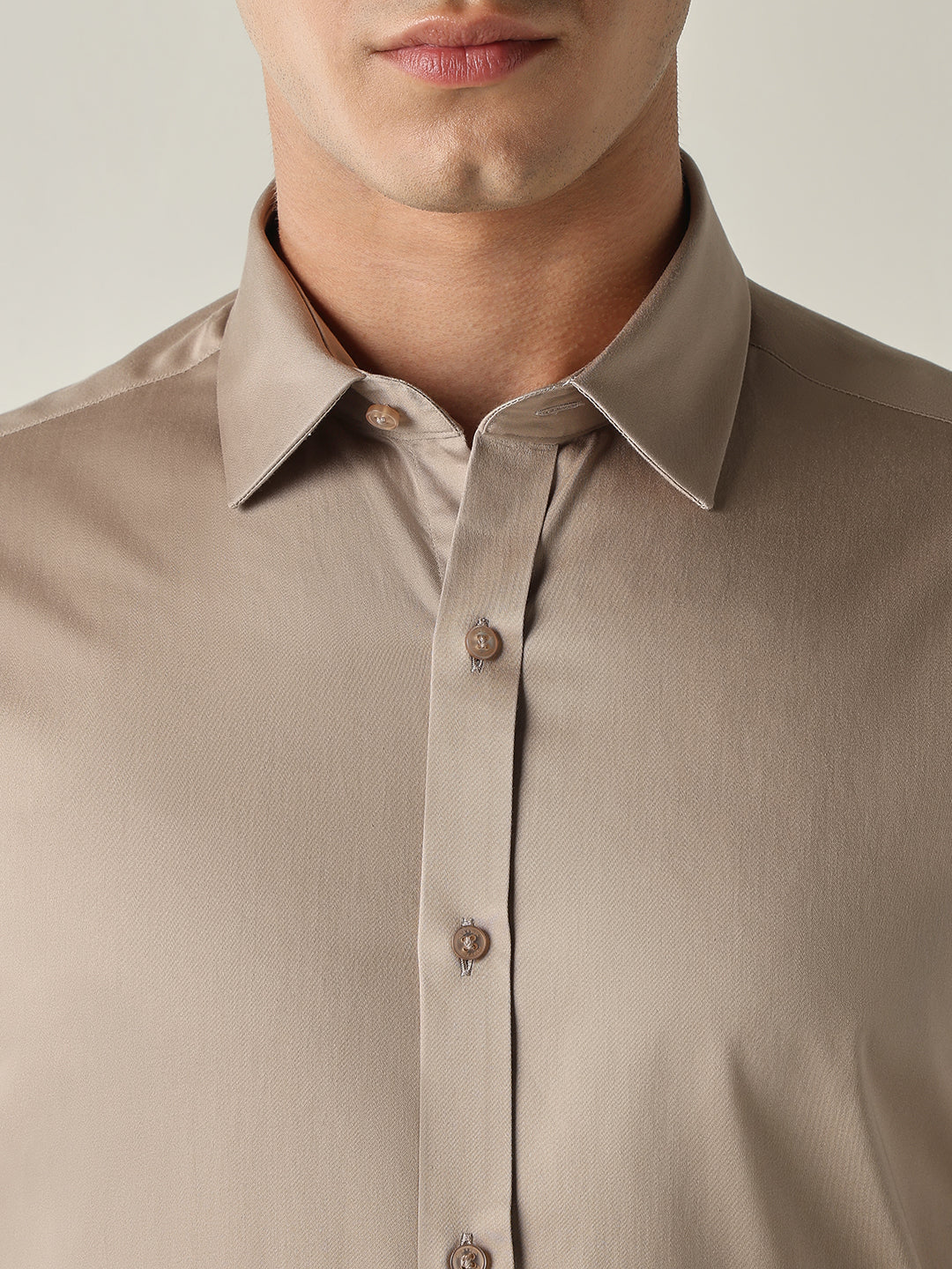 Men's Cotton Stretch Solid Slim Fit Full Sleeve Casual Shirt - Beige