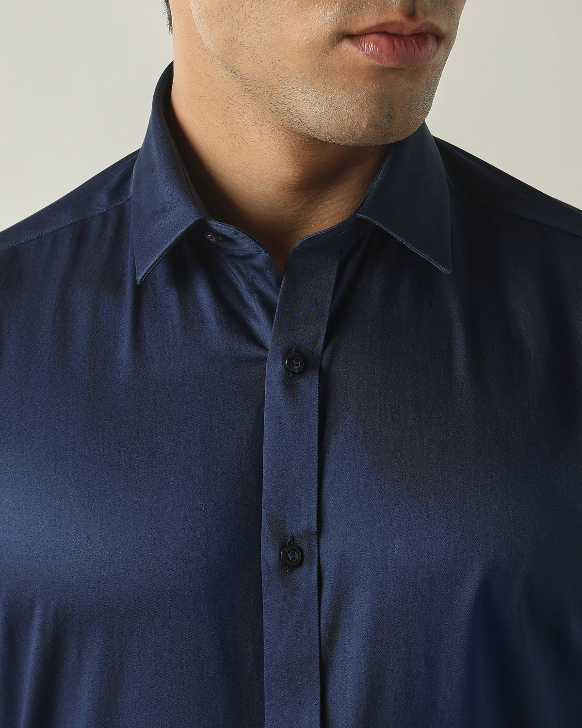Men's Cotton Elastane Solid Slim Fit Full Sleeve Formal Shirt - Blue