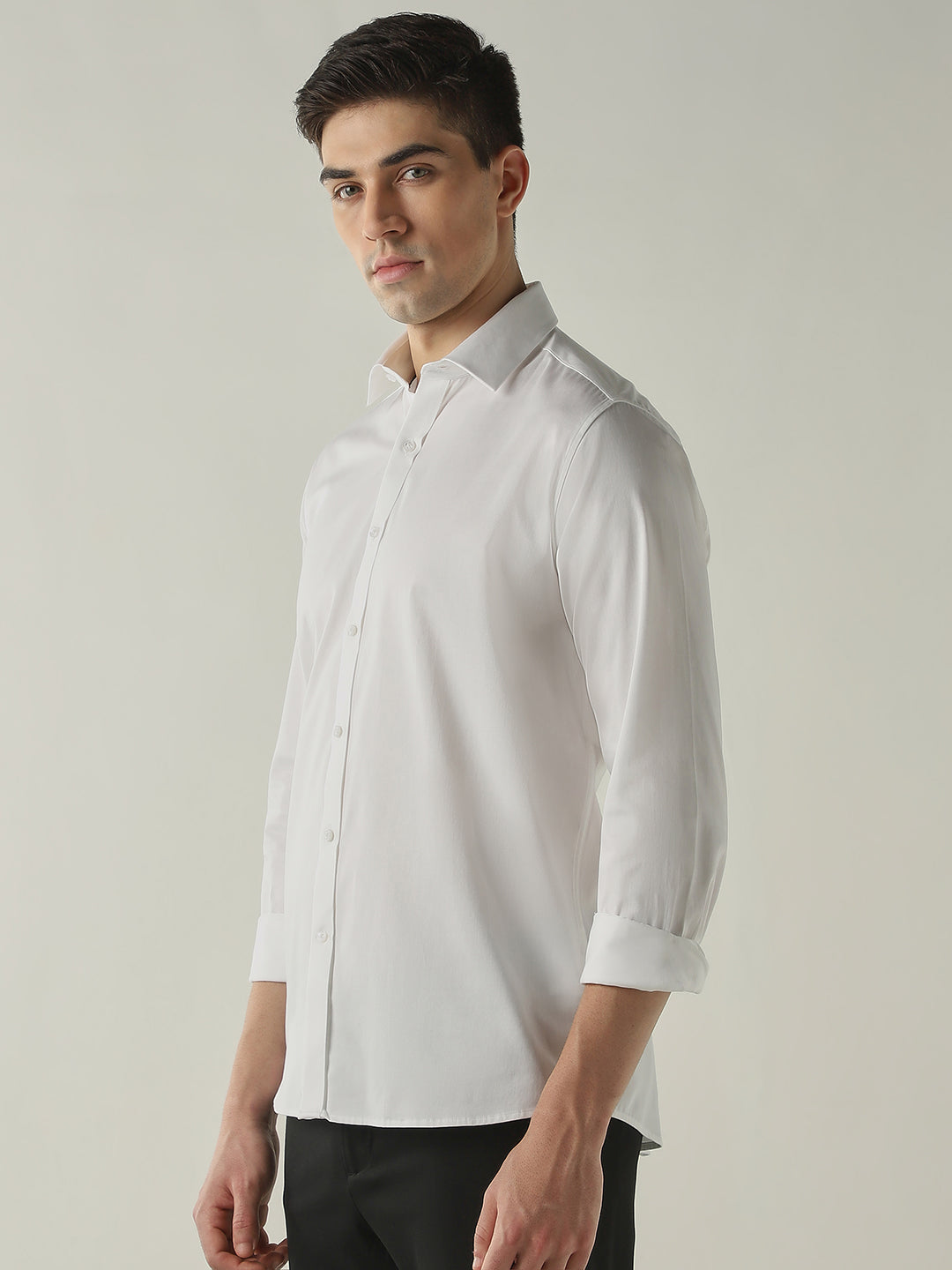 Men's Cotton Lycra Solid Slim Fit Full Sleeve Casual Shirt - White