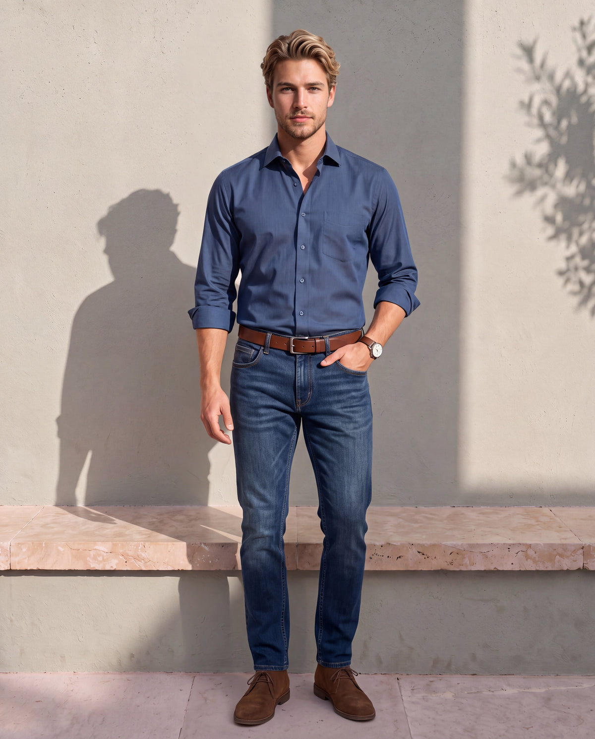 Men's Pure Cotton Solid Slim Fit Full Sleeve Formal Shirt - Blue