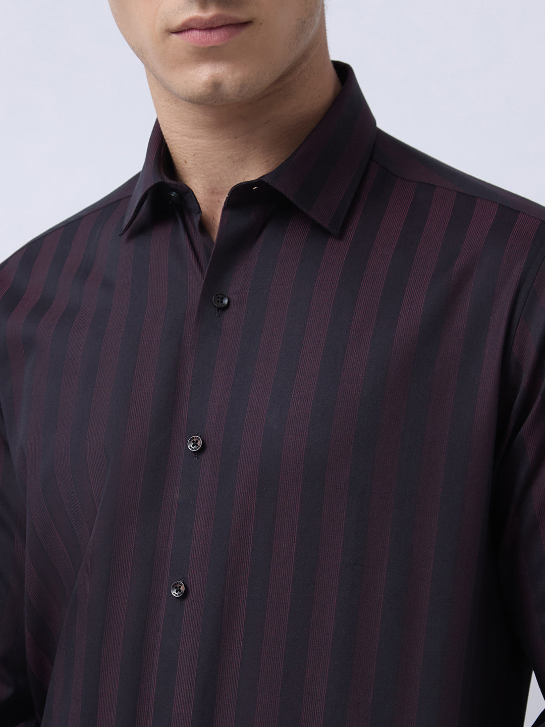 Men's Pure Cotton Stripes Slim Fit Full Sleeve Casual Shirt - Maroon