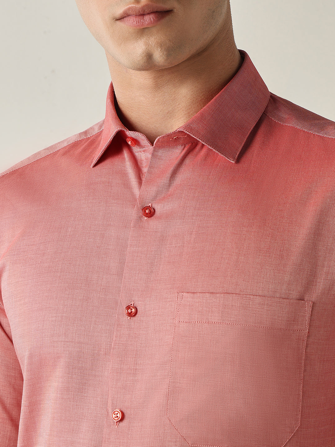 Men's Pure Cotton Solid Slim Fit Full Sleeve Formal Shirt - Brick