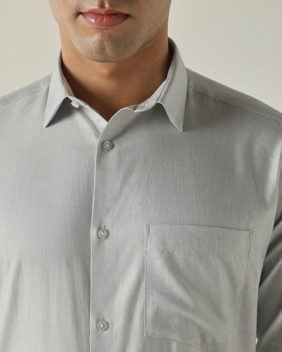Men's Pure Cotton Dobby Solid Regular Fit Full Sleeve Formal Shirt - Grey