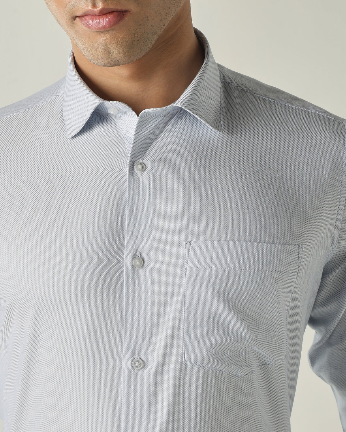 Men's Pure Cotton Dobby Solid Regular Fit Full Sleeve Formal Shirt - Light Blue