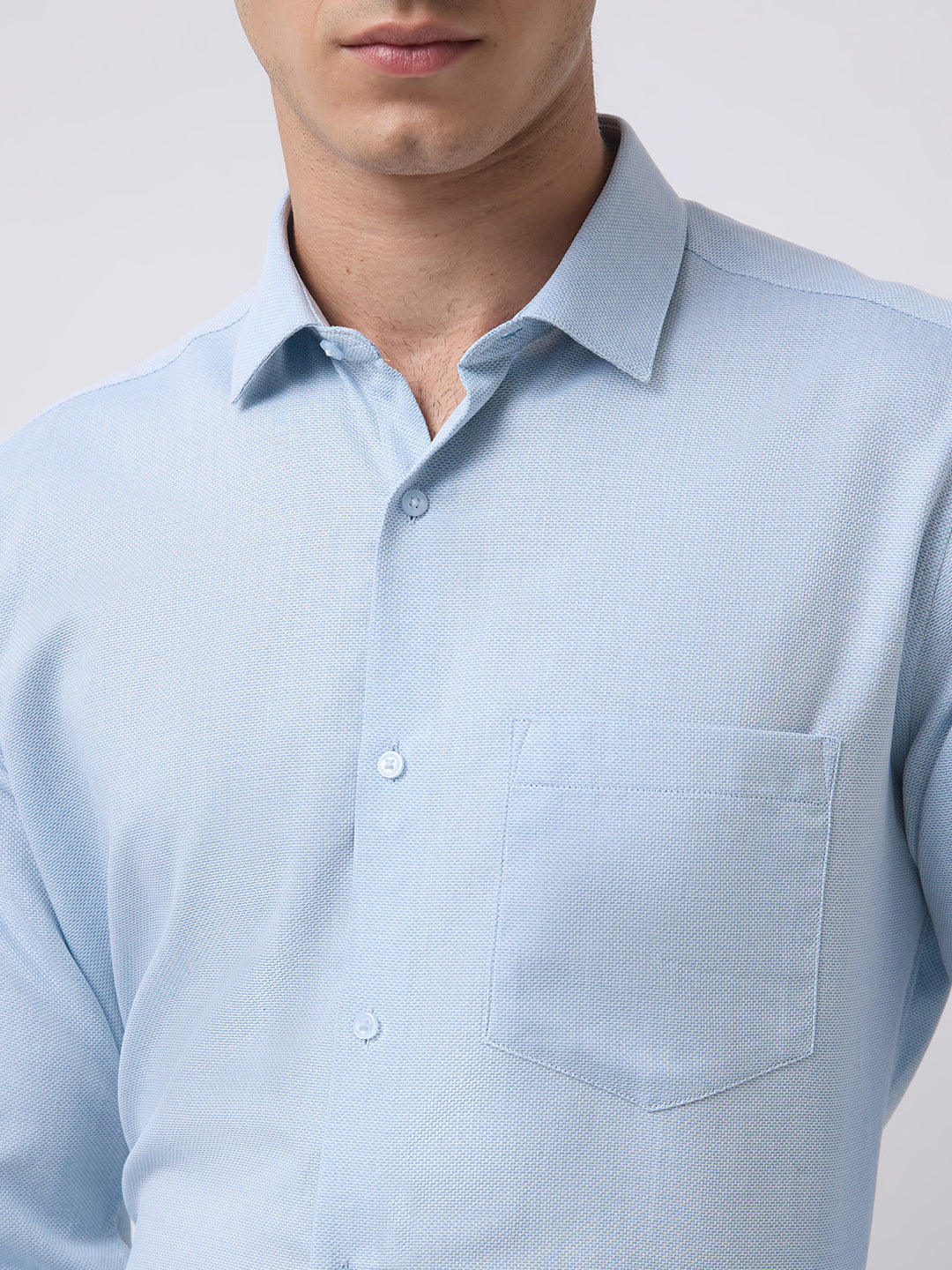 Men's Pure Cotton Dobby Solid Regular Fit Full Sleeve Formal Shirt - Aqua