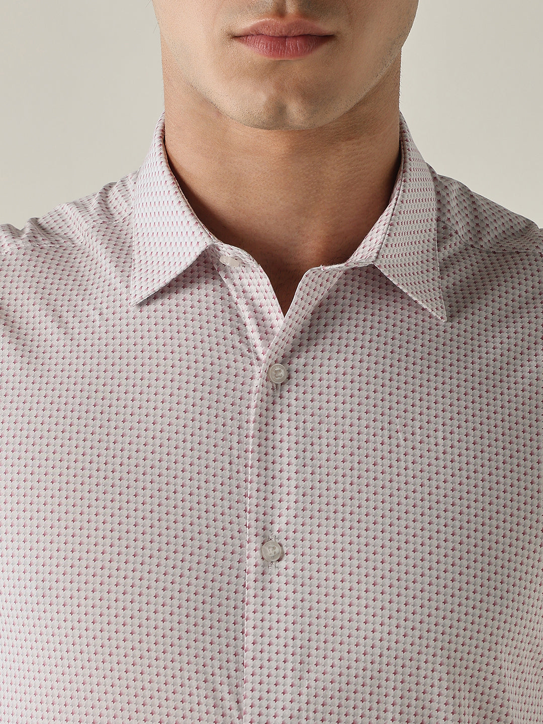 Men's Pure Cotton Printed Slim Fit Full Sleeve Formal Shirt - Pink
