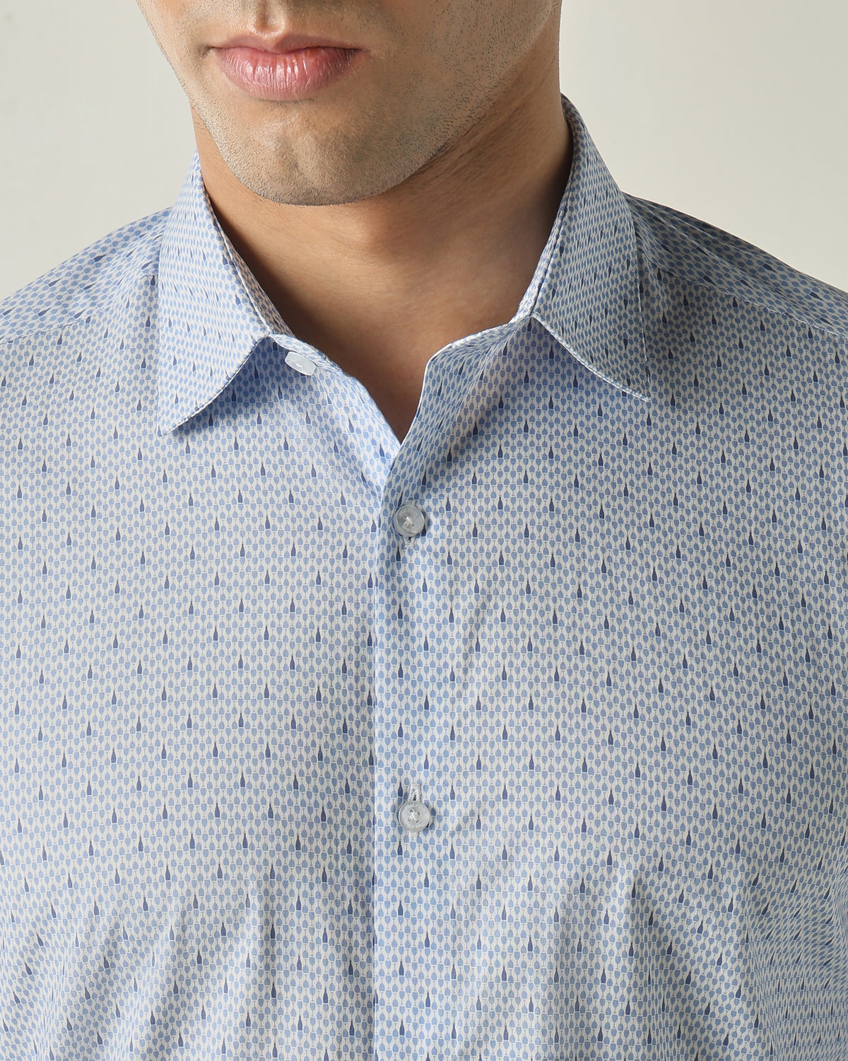 Men's Pure Cotton Print Slim Fit Full Sleeve Formal Shirt - Blue