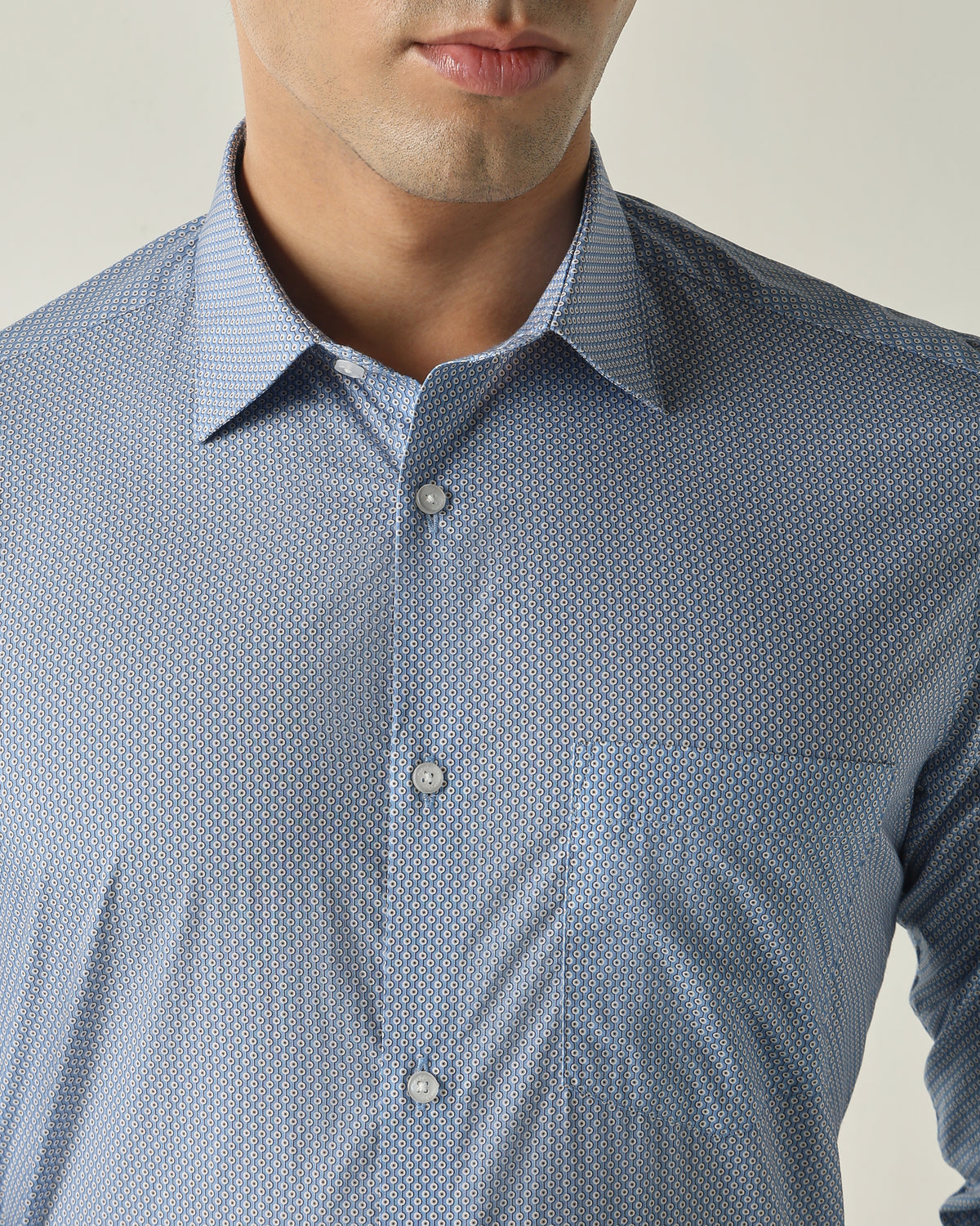Men's Pure Cotton Print Slim Fit Full Sleeve Formal Shirt - Blue
