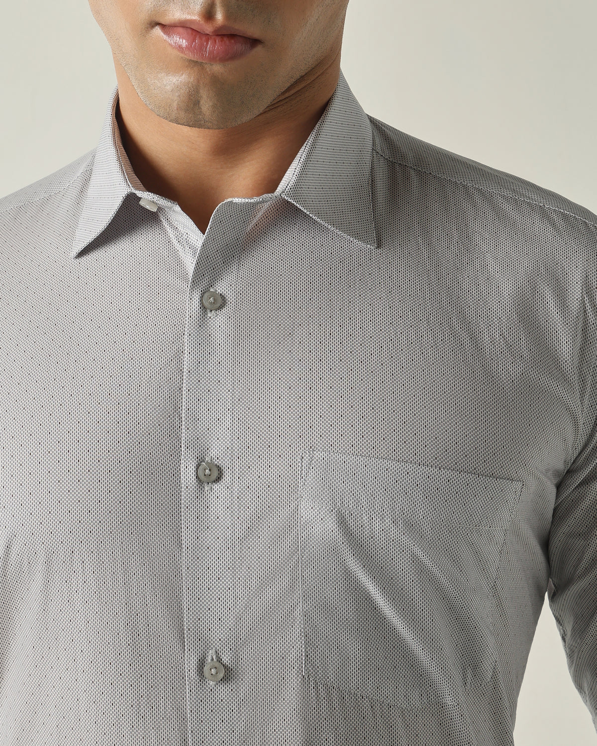 Men's Pure Cotton Print Slim Fit Full Sleeve Formal Shirt - Grey