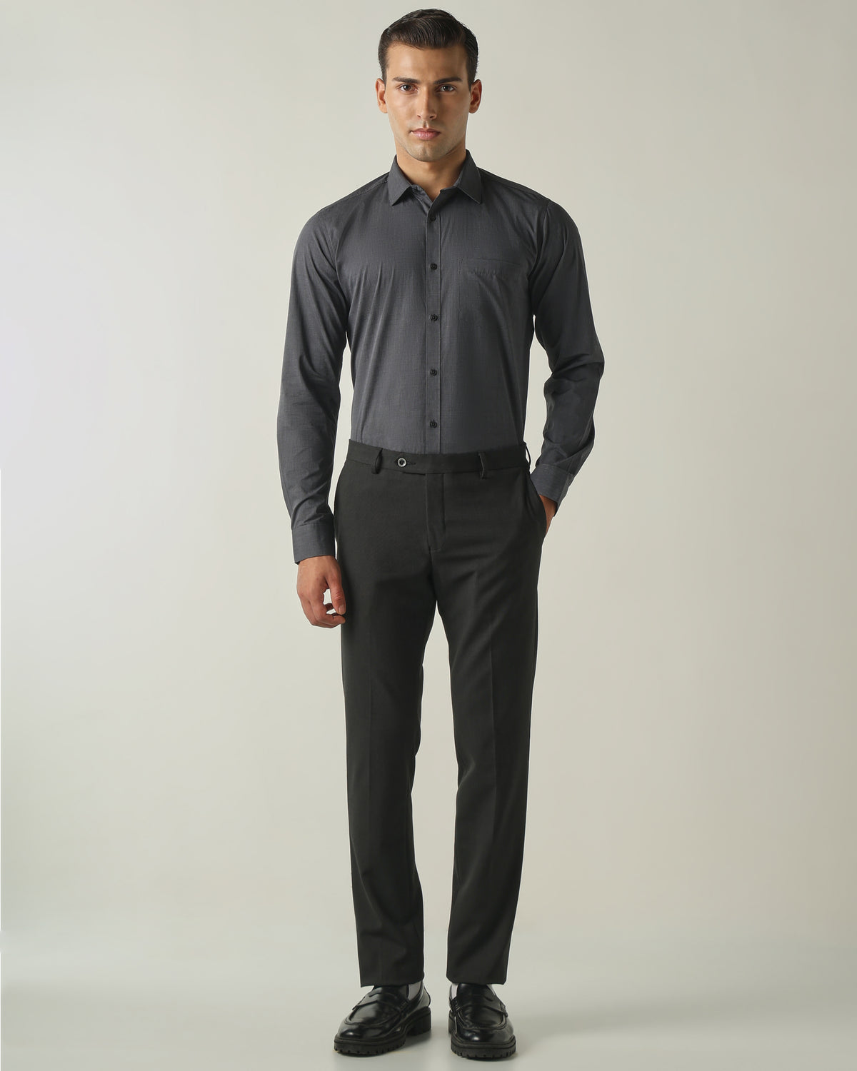 Men's Pure Cotton Fil-A-Fil Slim Fit Full Sleeve Formal Shirt - Black