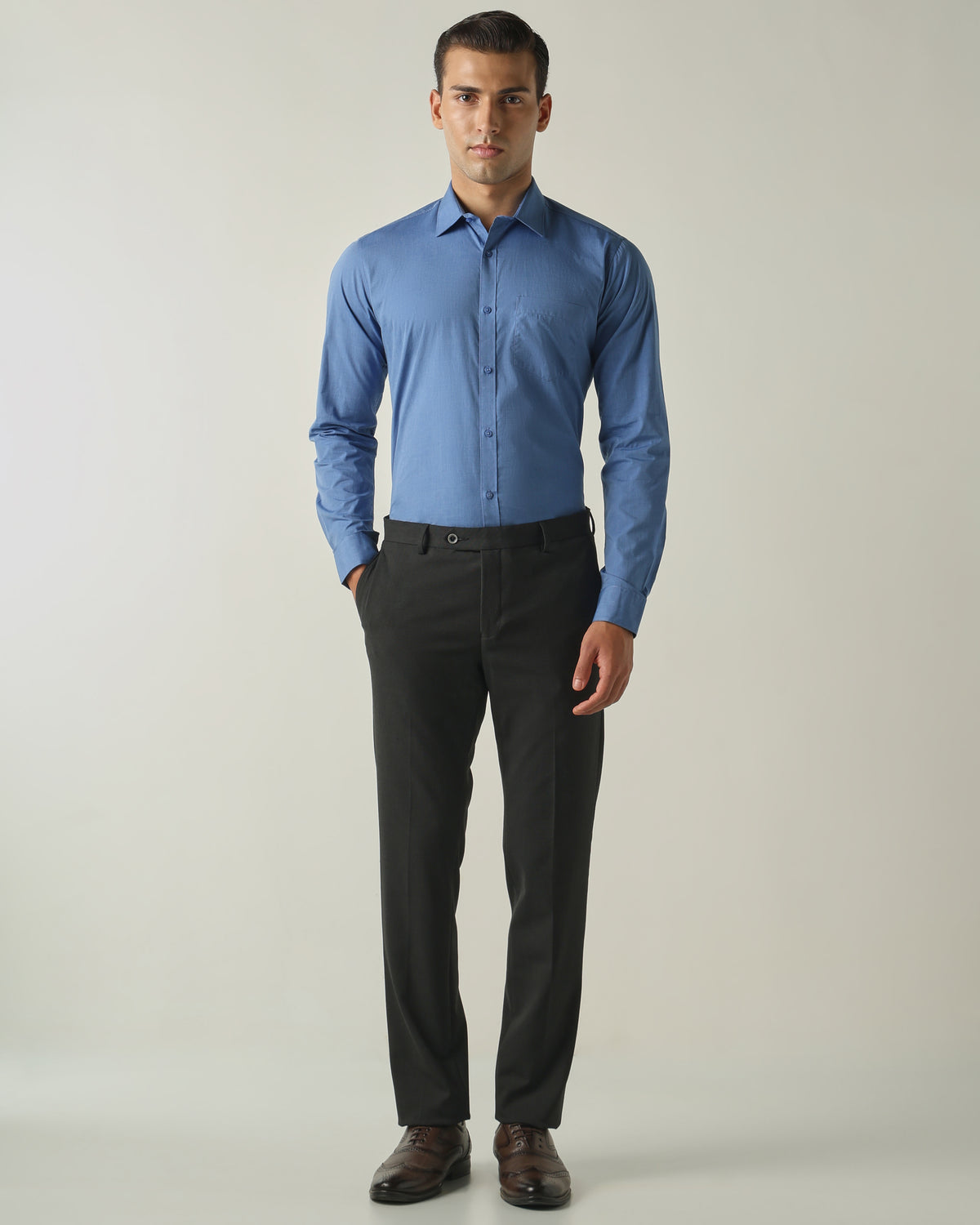 Men's Pure Cotton Fil-A-Fil Slim Fit Full Sleeve Formal Shirt - Dark Blue