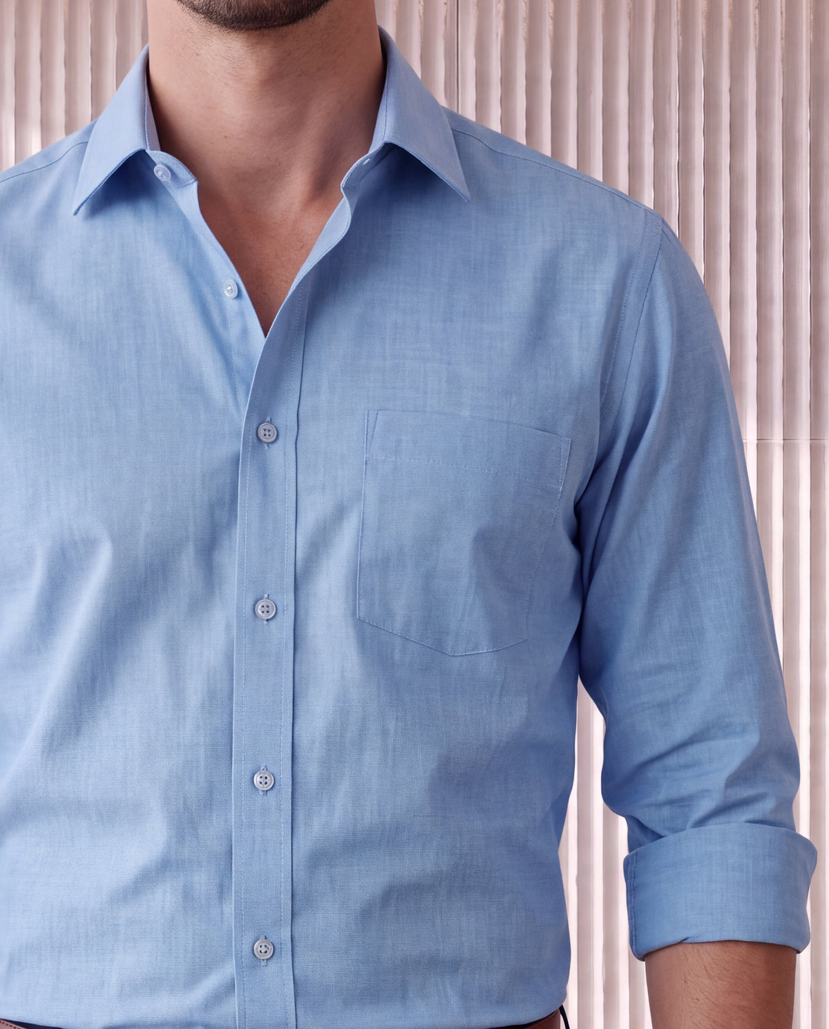 Men's Pure Cotton Fil-A-Fil Slim Fit Full Sleeve Formal Shirt - Light Blue