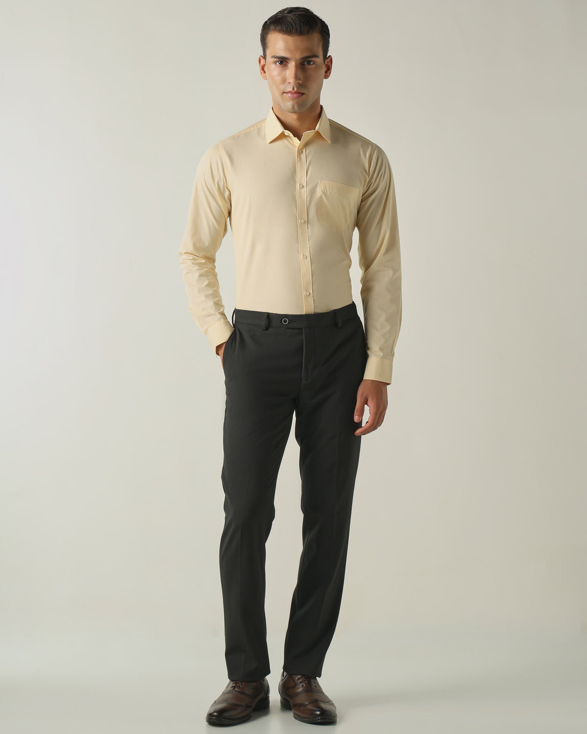 Men's Pure Cotton Fil-A-Fil Slim Fit Full Sleeve Formal Shirt - Yellow