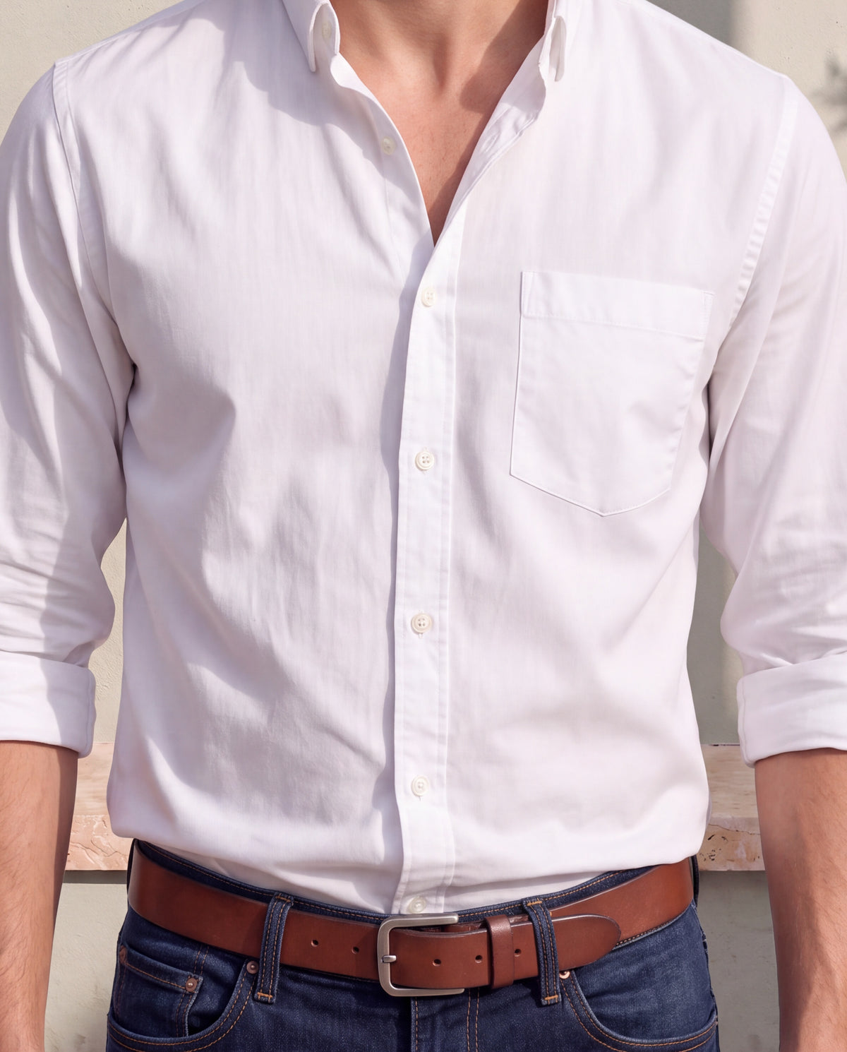 Men's Pure Cotton Solid Slim Fit Full Sleeve Casual Shirt - White