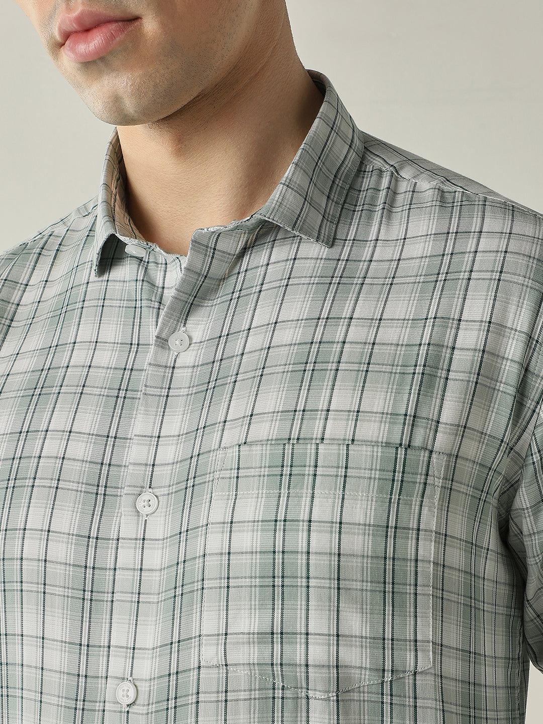 Men's Pure Cotton Checks Slim Fit Full Sleeve Casual Shirt - Green