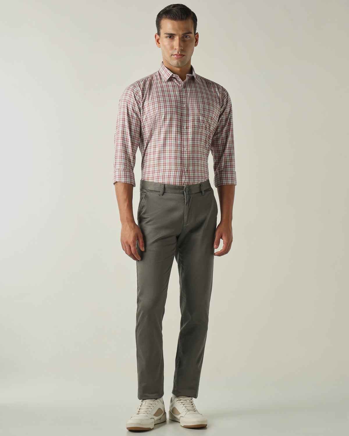 Men's Pure Cotton Checks Slim Fit Full Sleeve Casual Shirt - Brown