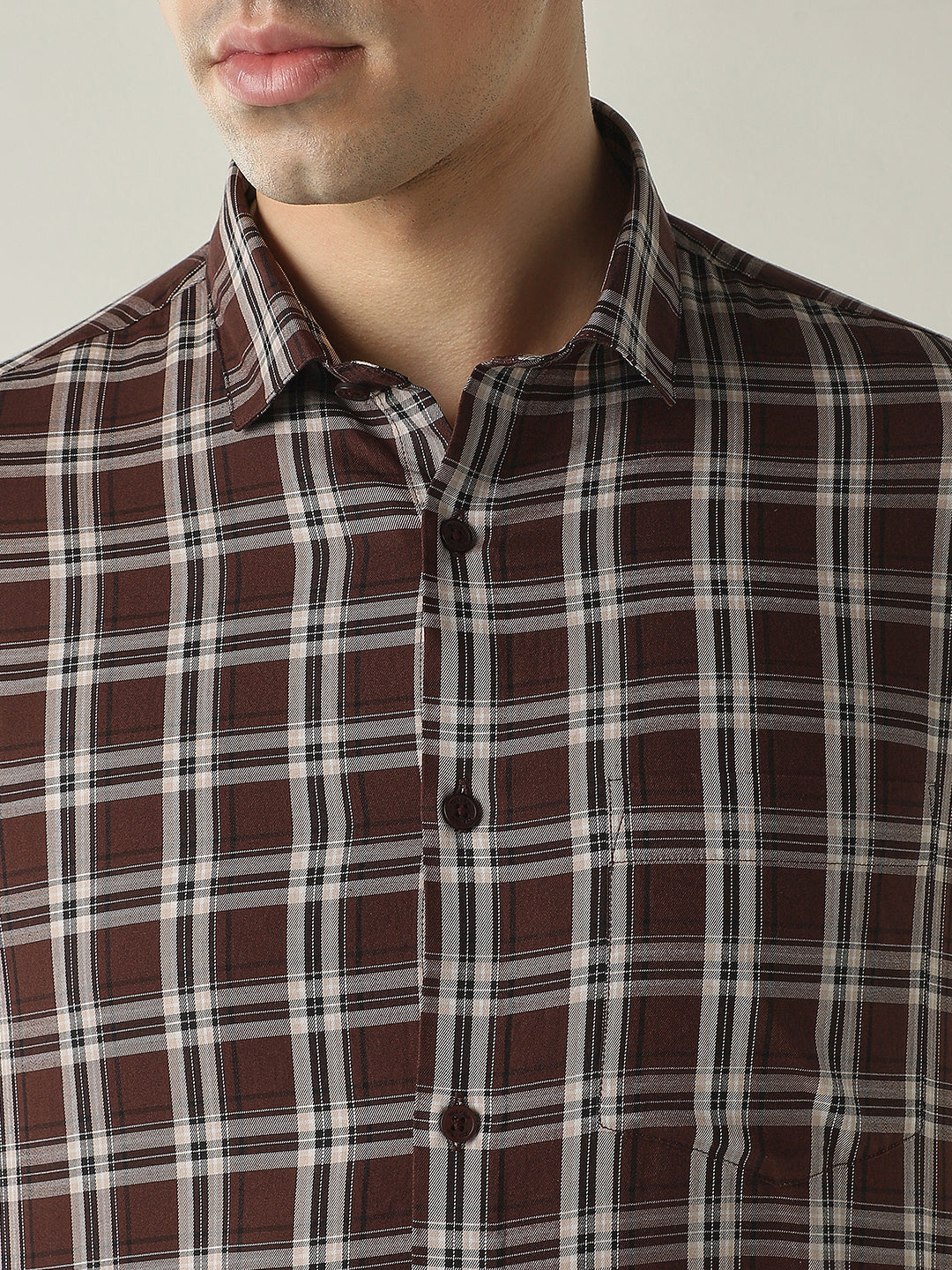 Men's Pure Cotton Checks Slim Fit Full Sleeve Casual Shirt - Maroon