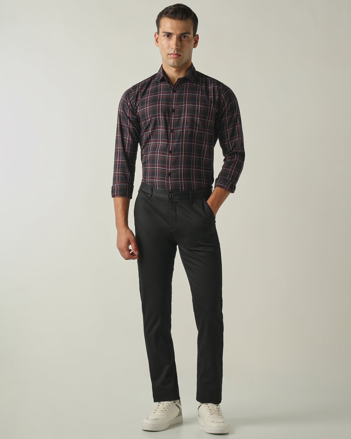 Men's Pure Cotton Checks Slim Fit Full Sleeve Casual Shirt - Maroon