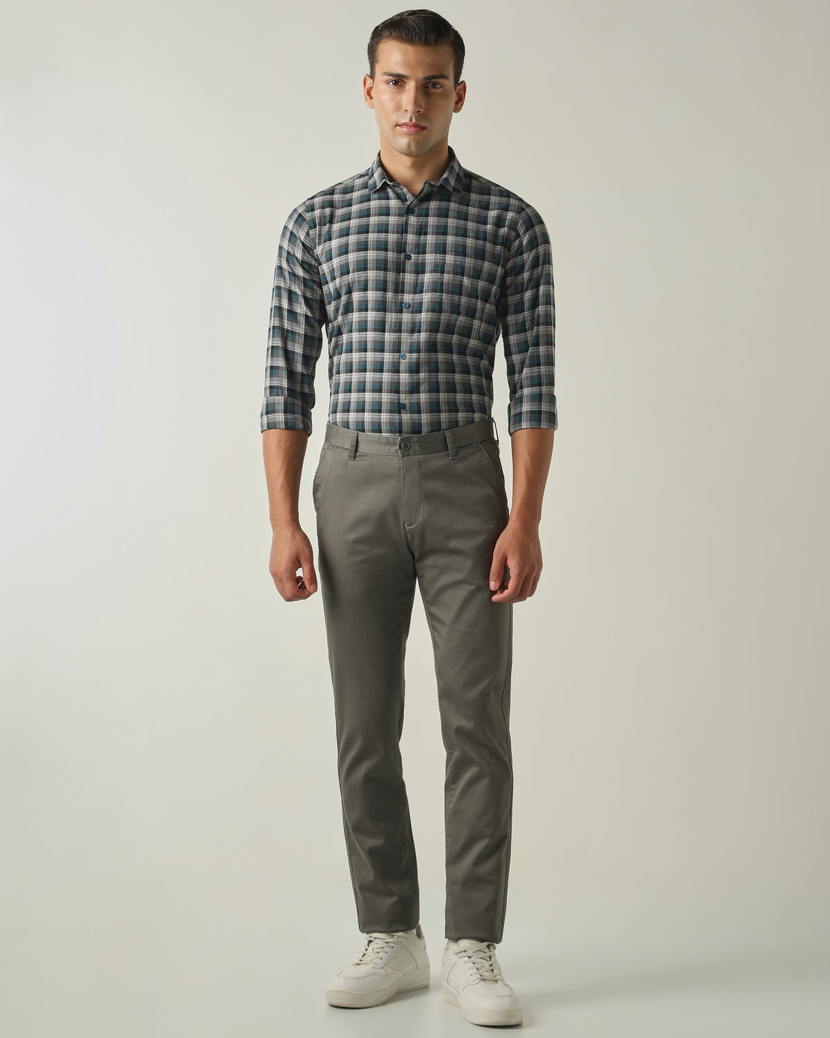 Men's Pure Cotton Checks Slim Fit Full Sleeve Casual Shirt - Green