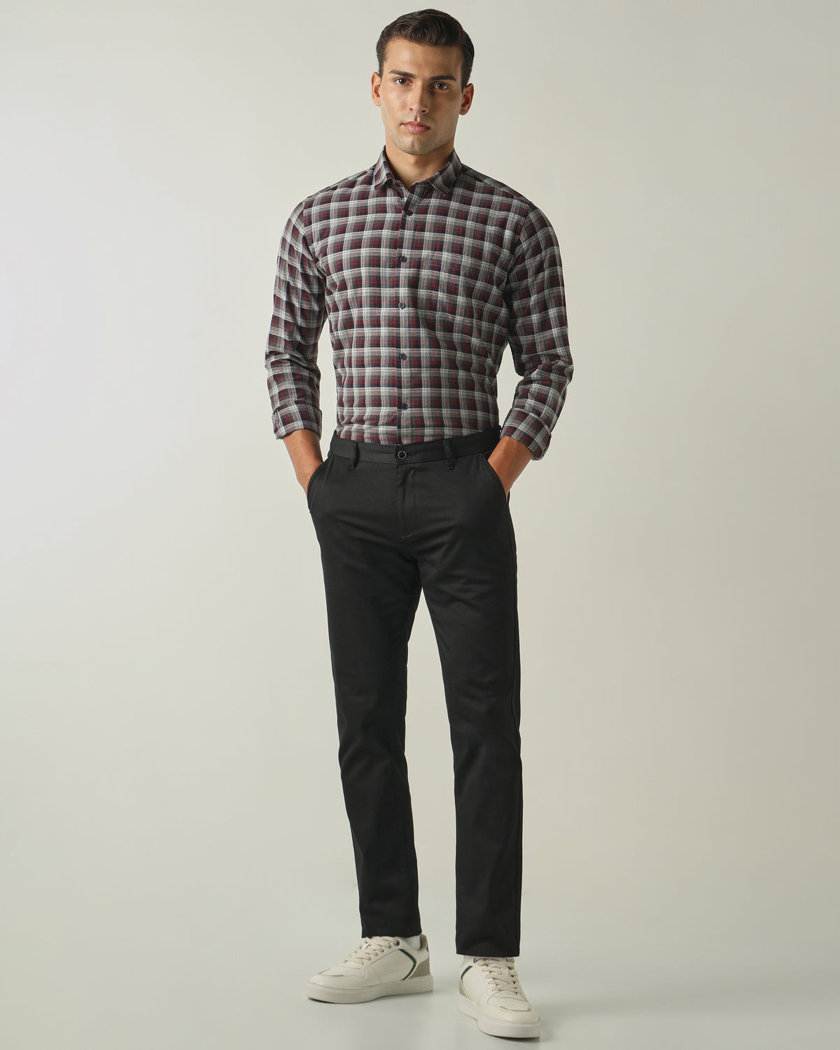 Men's Pure Cotton Checks Slim Fit Full Sleeve Casual Shirt - Maroon