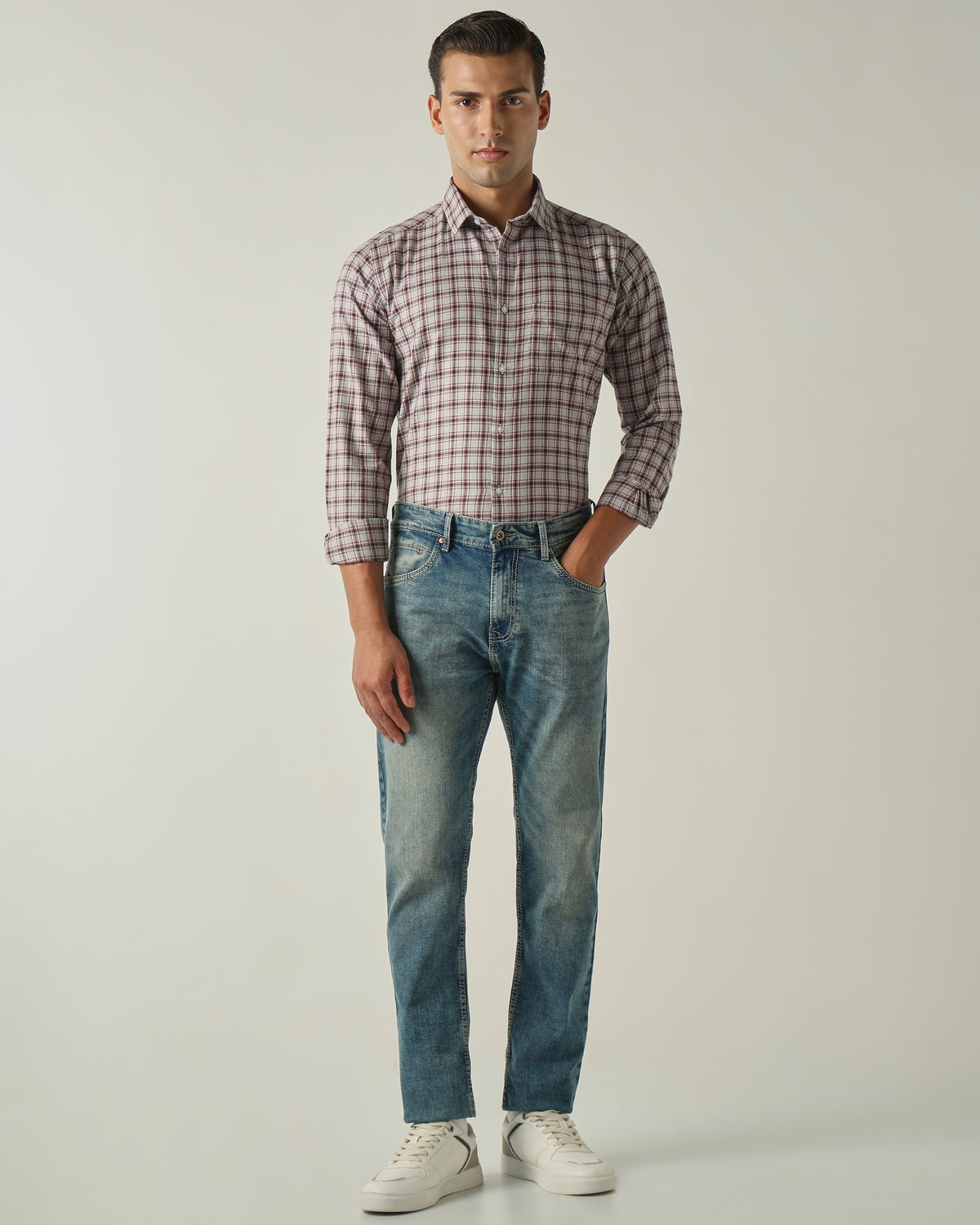 Men's Pure Cotton Checks Slim Fit Full Sleeve Casual Shirt - Maroon