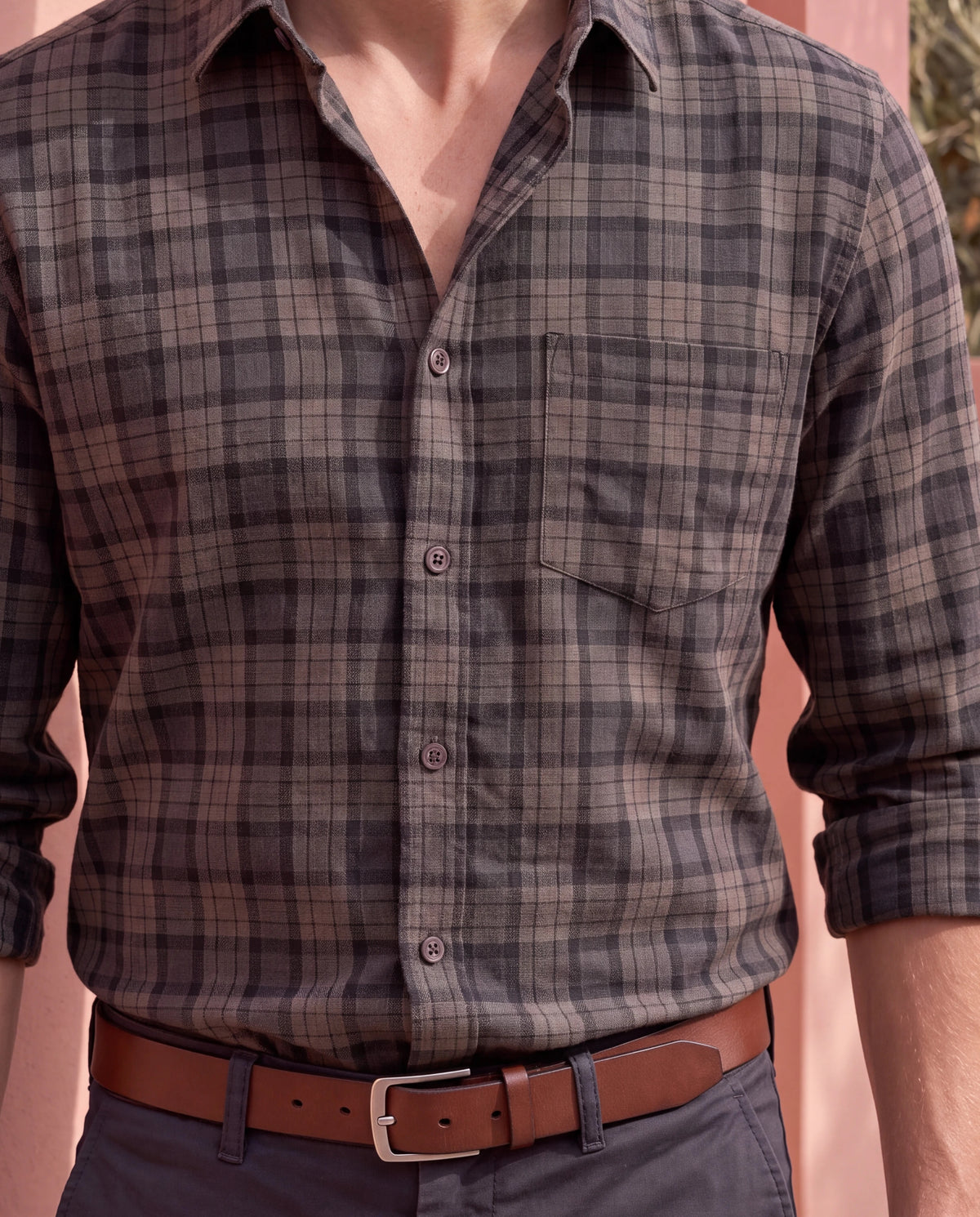 Men's Pure Cotton Checks Slim Fit Full Sleeve Casual Shirt - Green