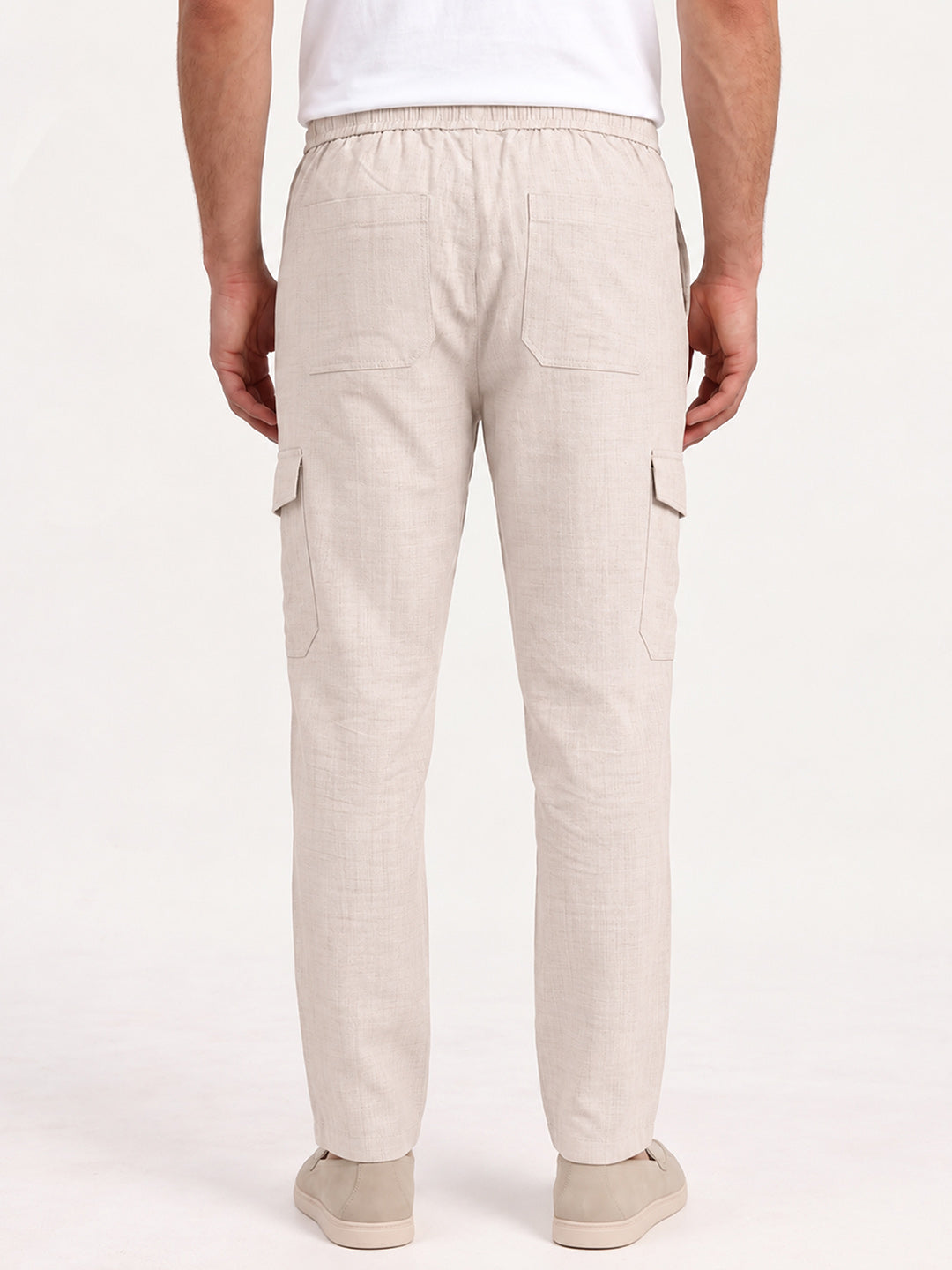 Men's Solid Pure Cotton Regular Fit Casual Trousers - Fawn